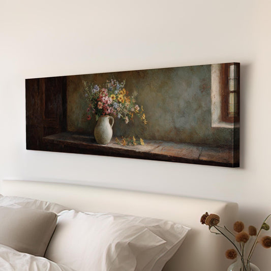 Rustic Flora Canvas Art Impressionist Print Vintage Wall Art For Dining Room Sunlit Ivory Art Still Life Decor Panoramic Wall Art