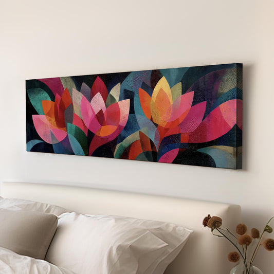 Radiant Petals Canvas Art Abstract Print Contemporary Wall Art For Living Room Crimson Night Art Floral Decor Panoramic Wall Art