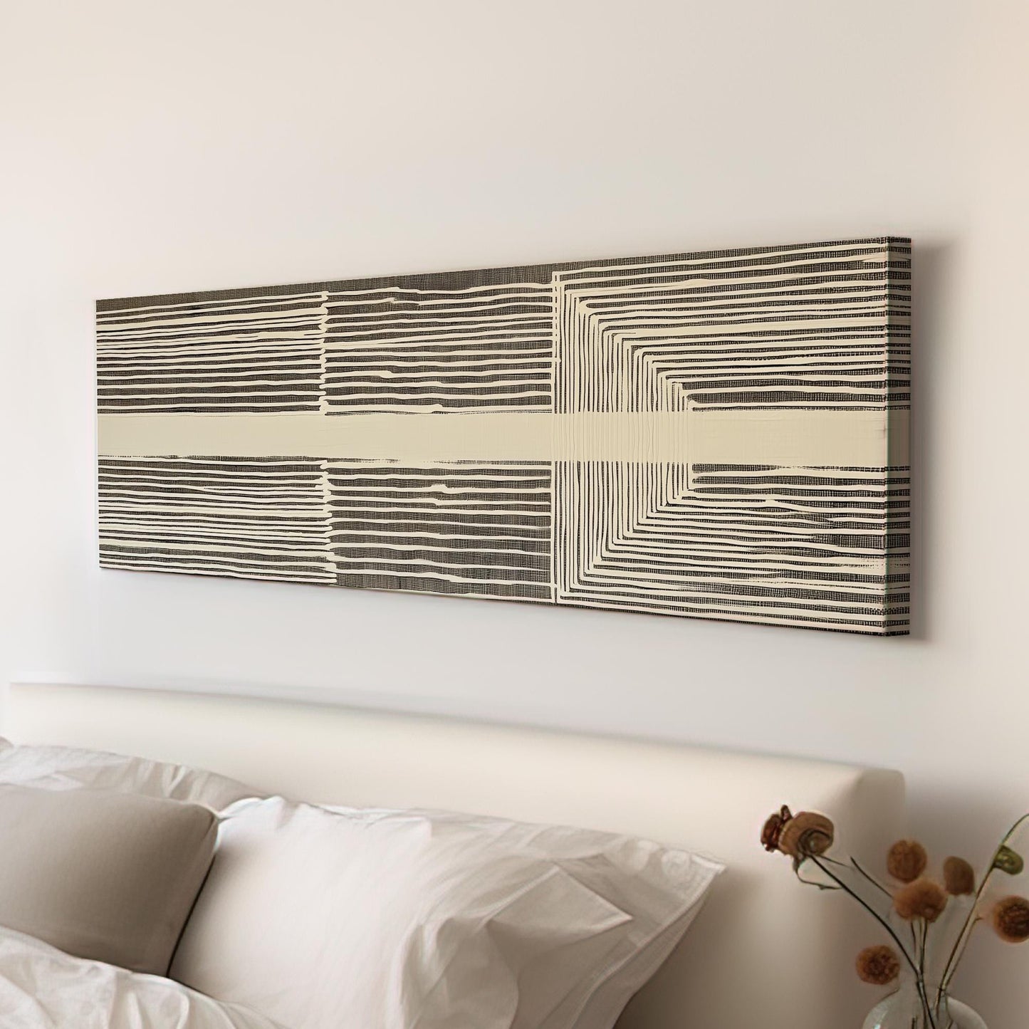 Geometric Lines Canvas Art: Modern Linear Design, Ashen Ivory Print
