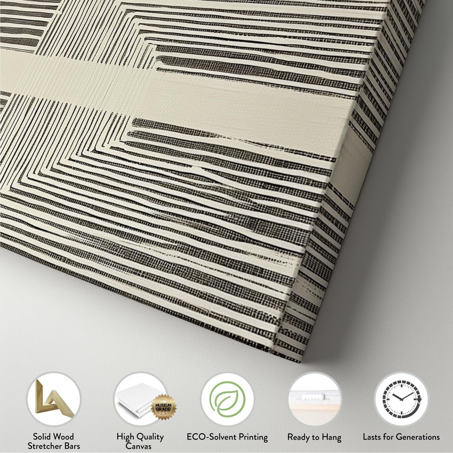 Geometric Lines Canvas Art: Modern Linear Design, Ashen Ivory Print