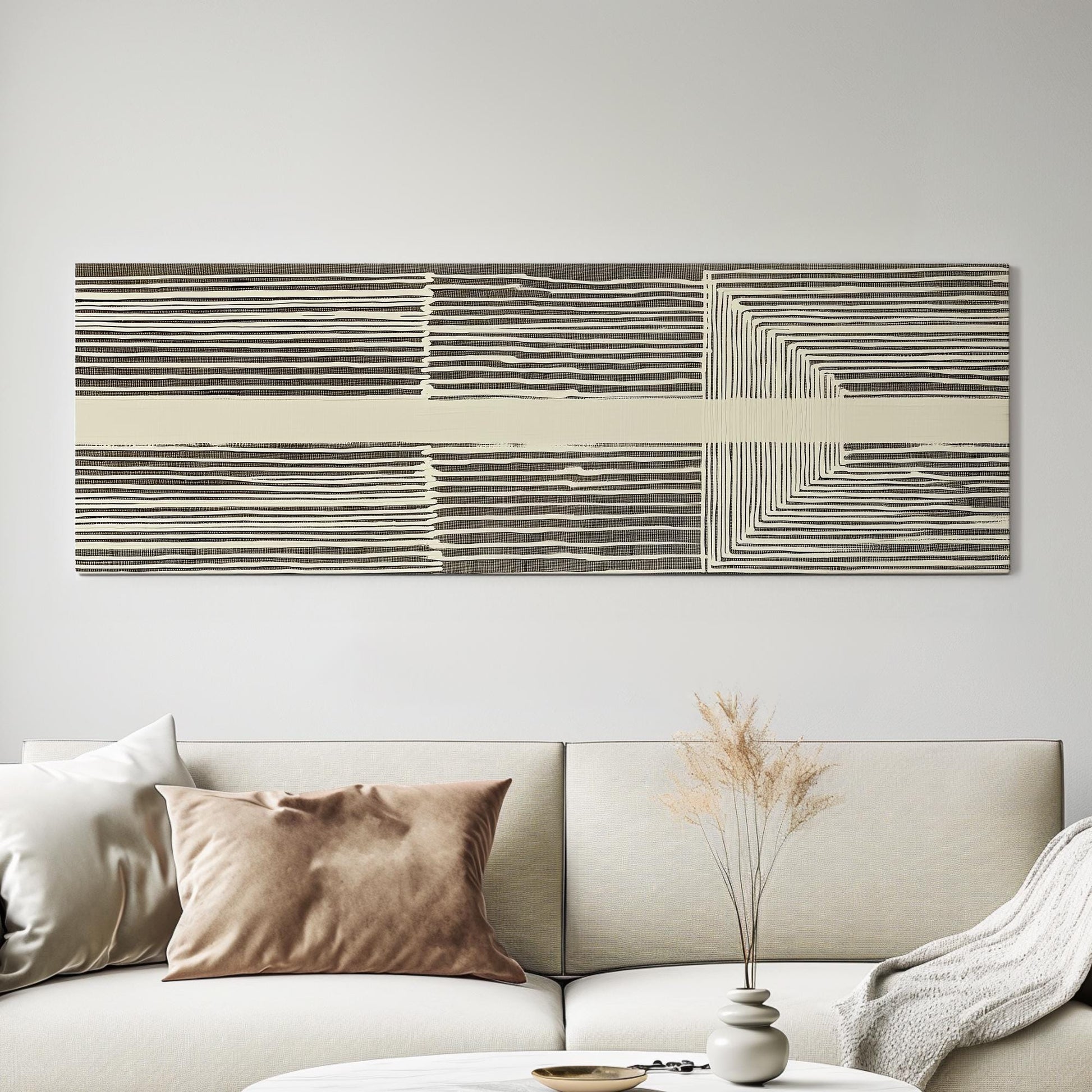 Geometric Lines Canvas Art: Modern Linear Design, Ashen Ivory Print