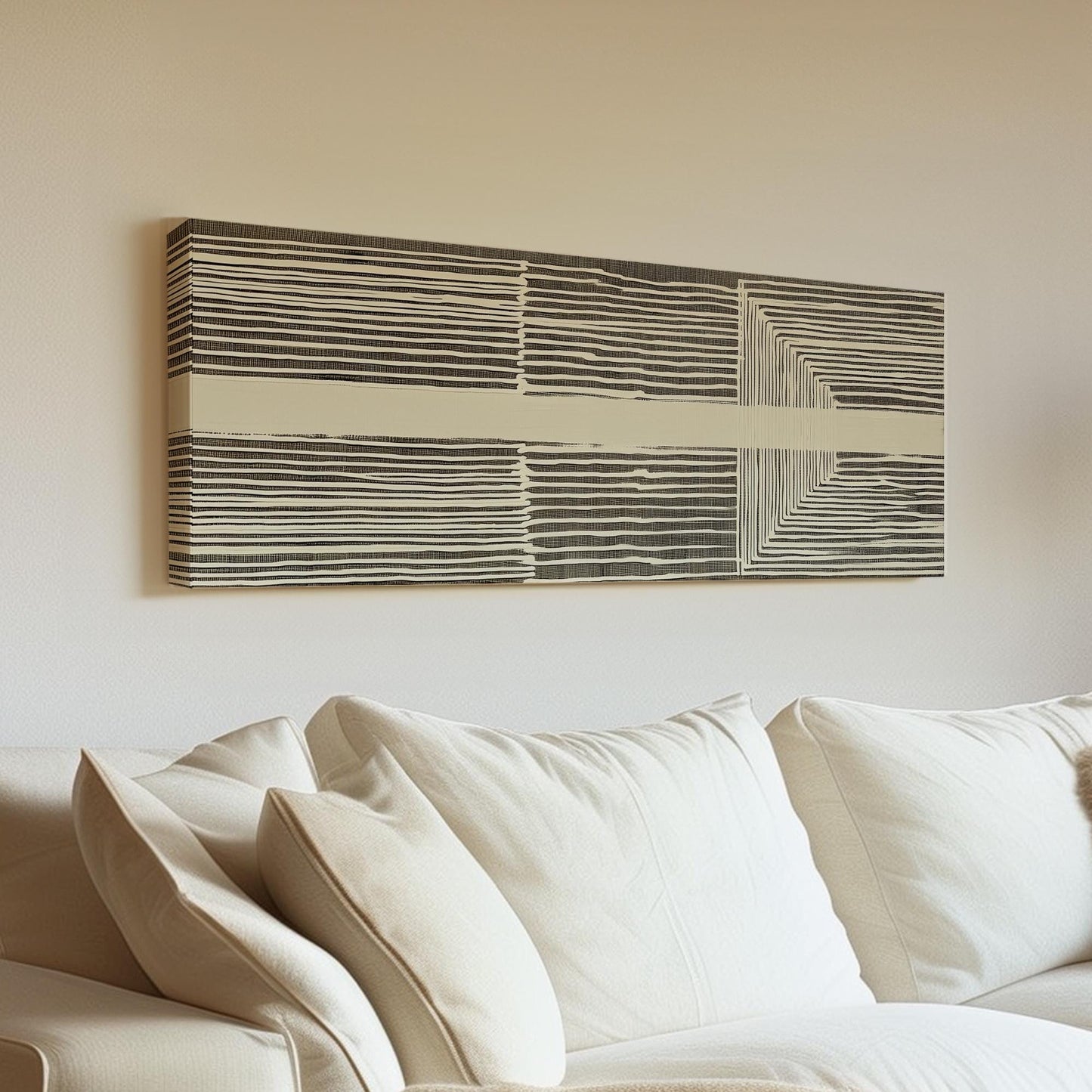 Geometric Lines Canvas Art: Modern Linear Design, Ashen Ivory Print