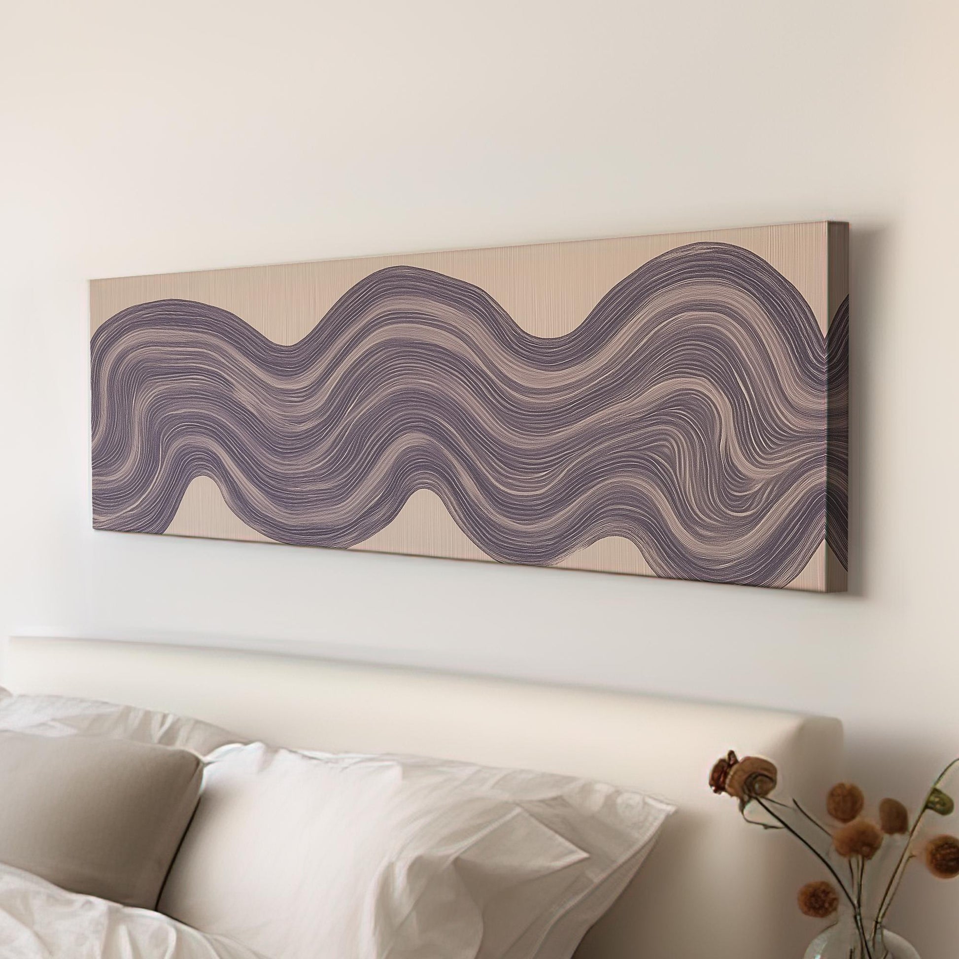 Fluid Waves Canvas Art Abstract Print Modern Wall Art For Living Room Lavender Haze Art Flowing Lines Decor Panoramic Wall Art