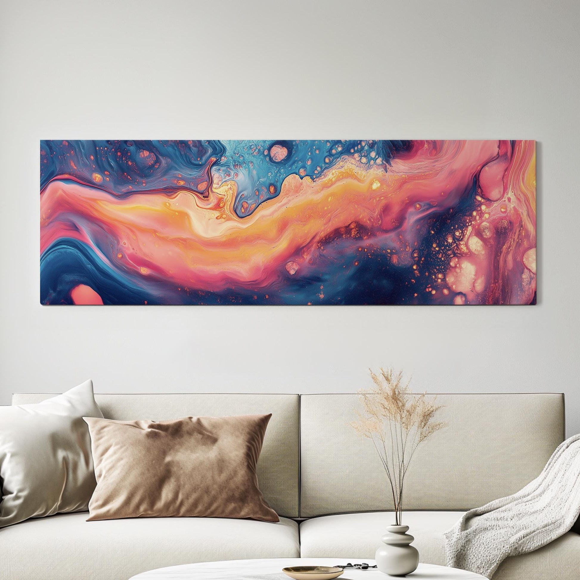 Ethereal Flow Canvas Art Abstract Expressionism Print Modern Wall Art For Living Room Cosmic Coral Art Fluid Motion Decor Panoramic Wall Art