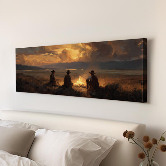 Cowboys at Dusk Canvas Print: Western Landscape, Rustic Wall Art