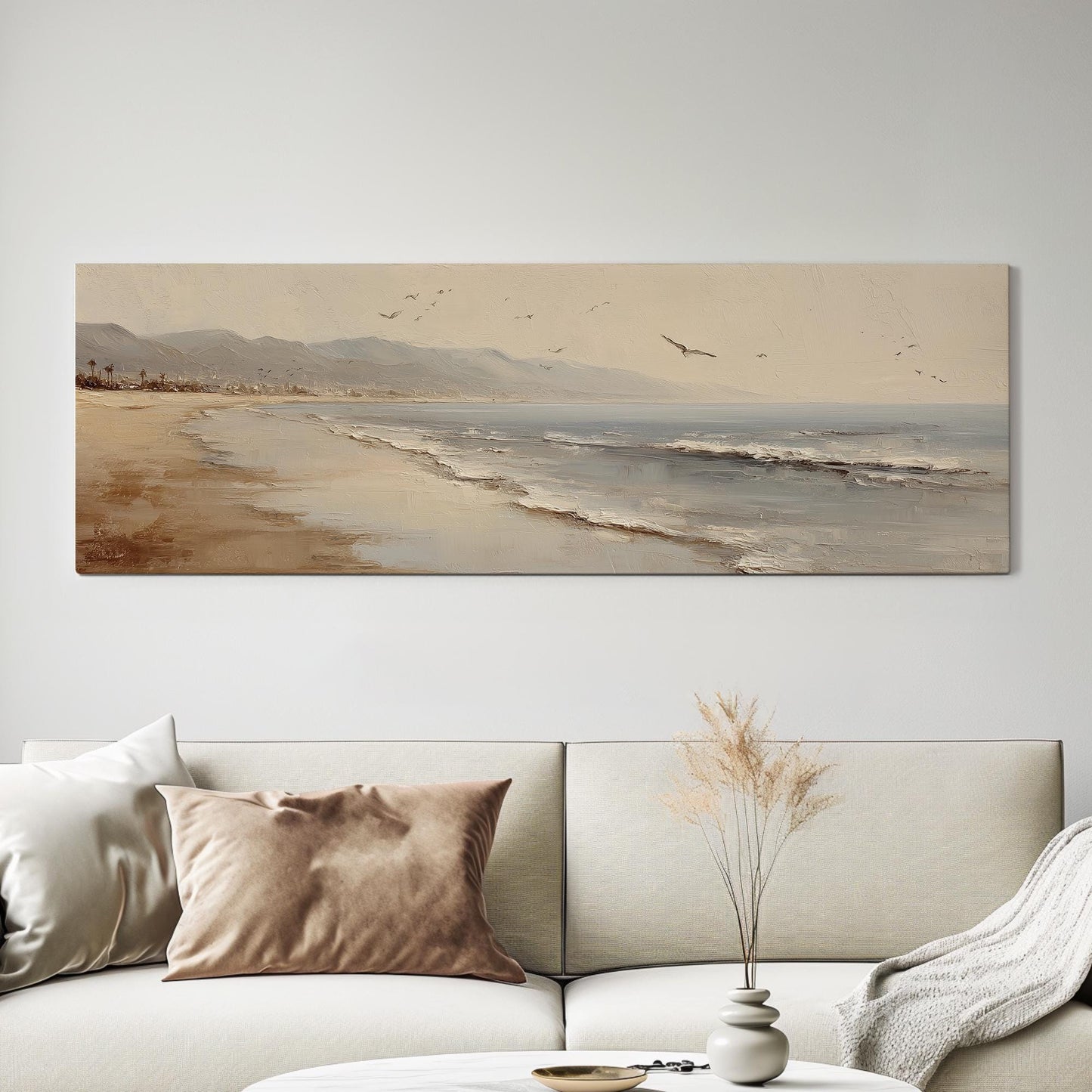 Coastal Serenity Canvas Art Impressionist Print Coastal Wall Art For Living Room Sand Dune Beige Art Seascape Decor Panoramic Wall Art