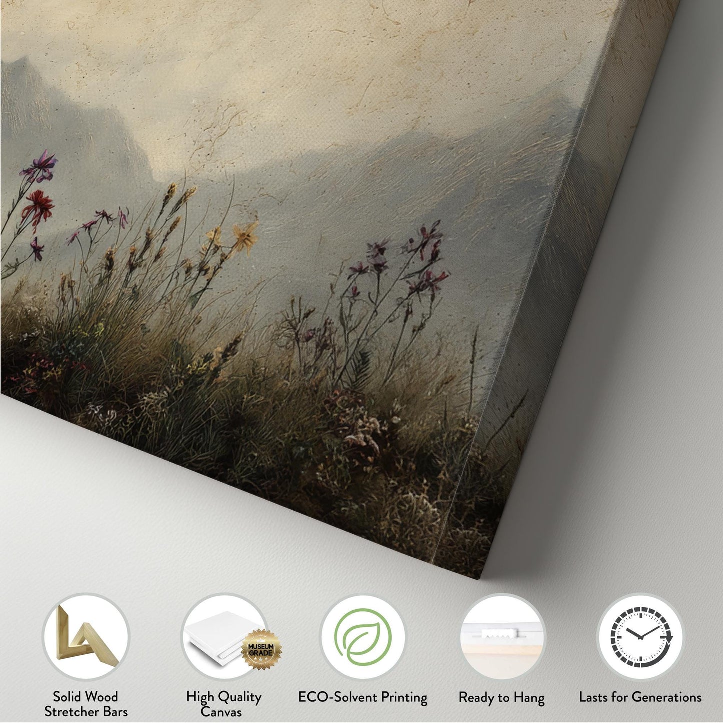 Blooming Peaks Canvas Art Landscape Print Rustic Wall Art For Living Room Misty Slate Art Mountain Decor Panoramic Wall Art