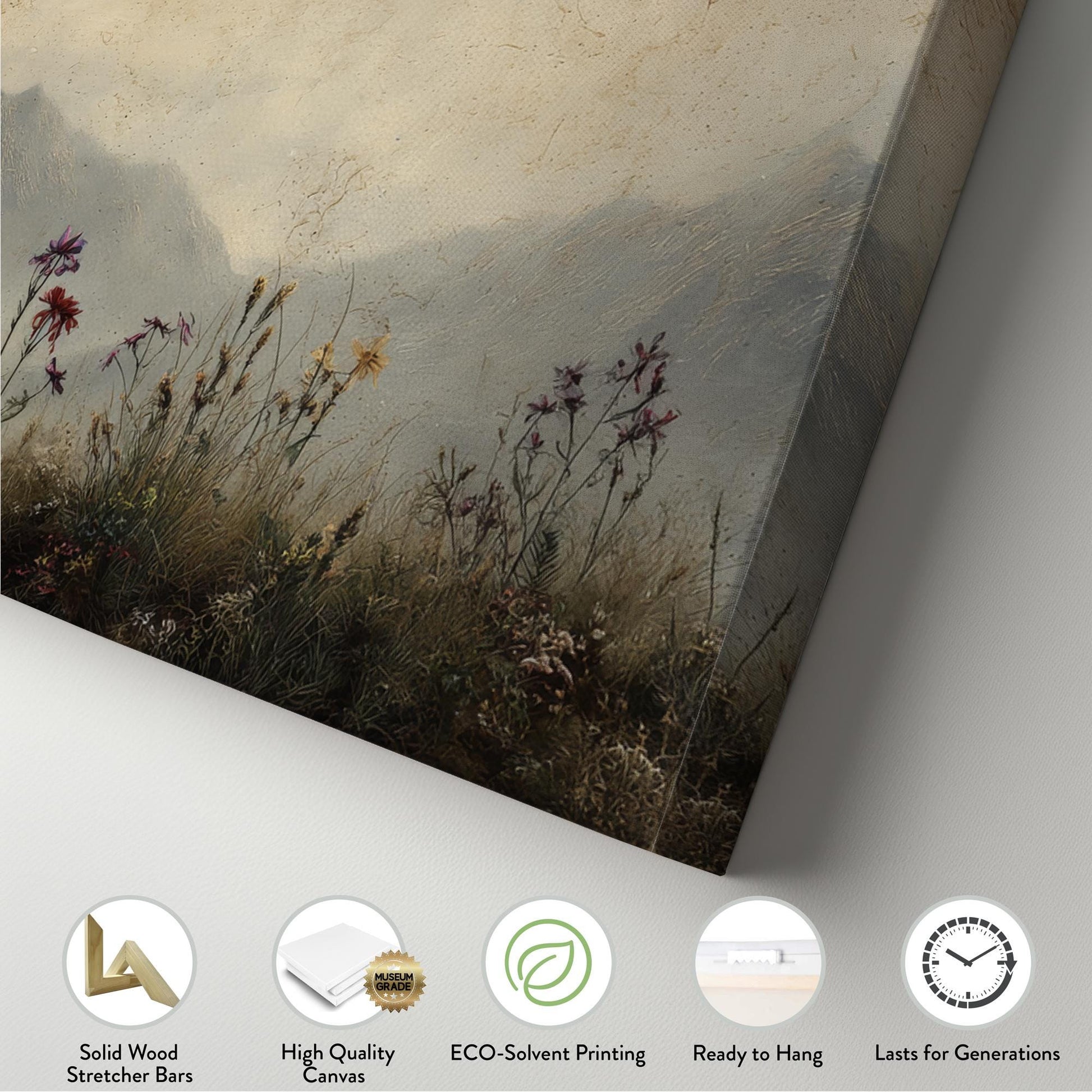 Blooming Peaks Canvas Art Landscape Print Rustic Wall Art For Living Room Misty Slate Art Mountain Decor Panoramic Wall Art