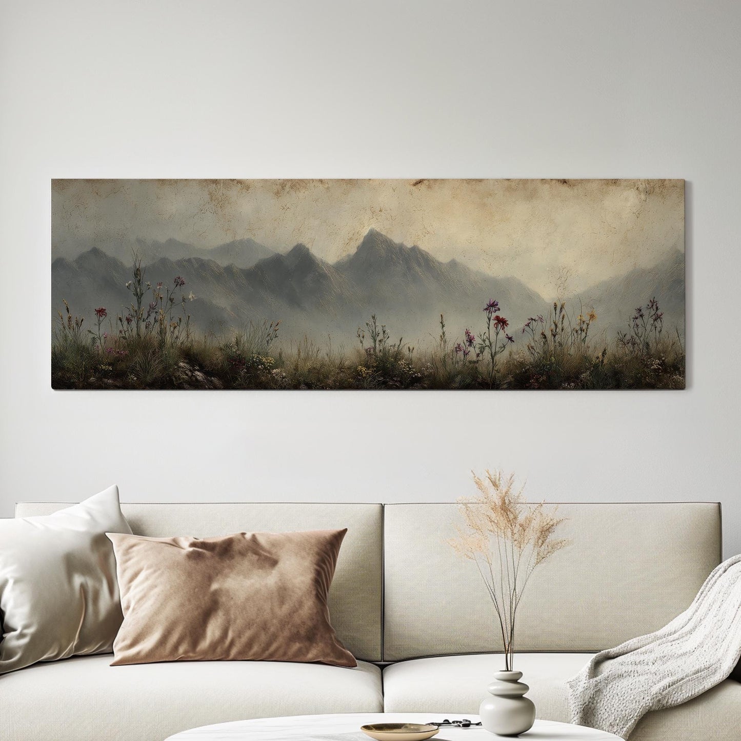 Blooming Peaks Canvas Art Landscape Print Rustic Wall Art For Living Room Misty Slate Art Mountain Decor Panoramic Wall Art