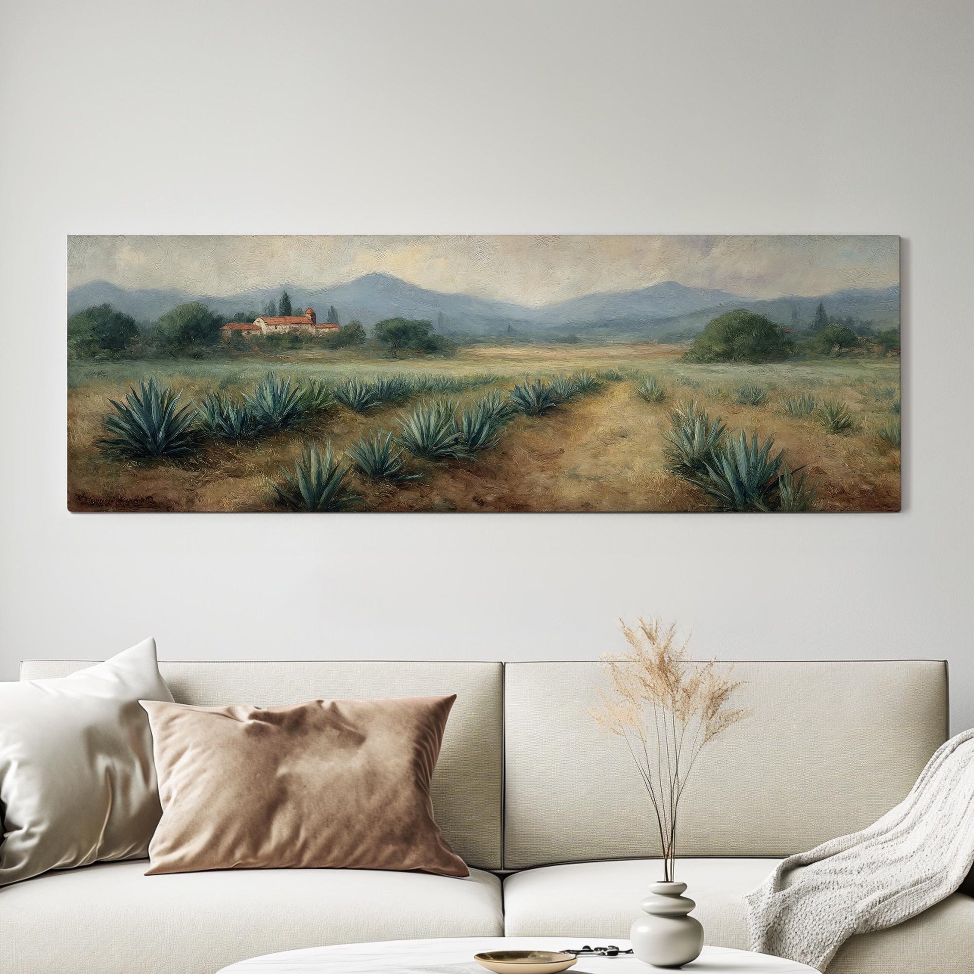 Agave Fields Panorama Canvas Art Landscape Print Rustic Wall Art For Living Room Sagebrush Green Art Countryside Decor Panoramic Wall Art