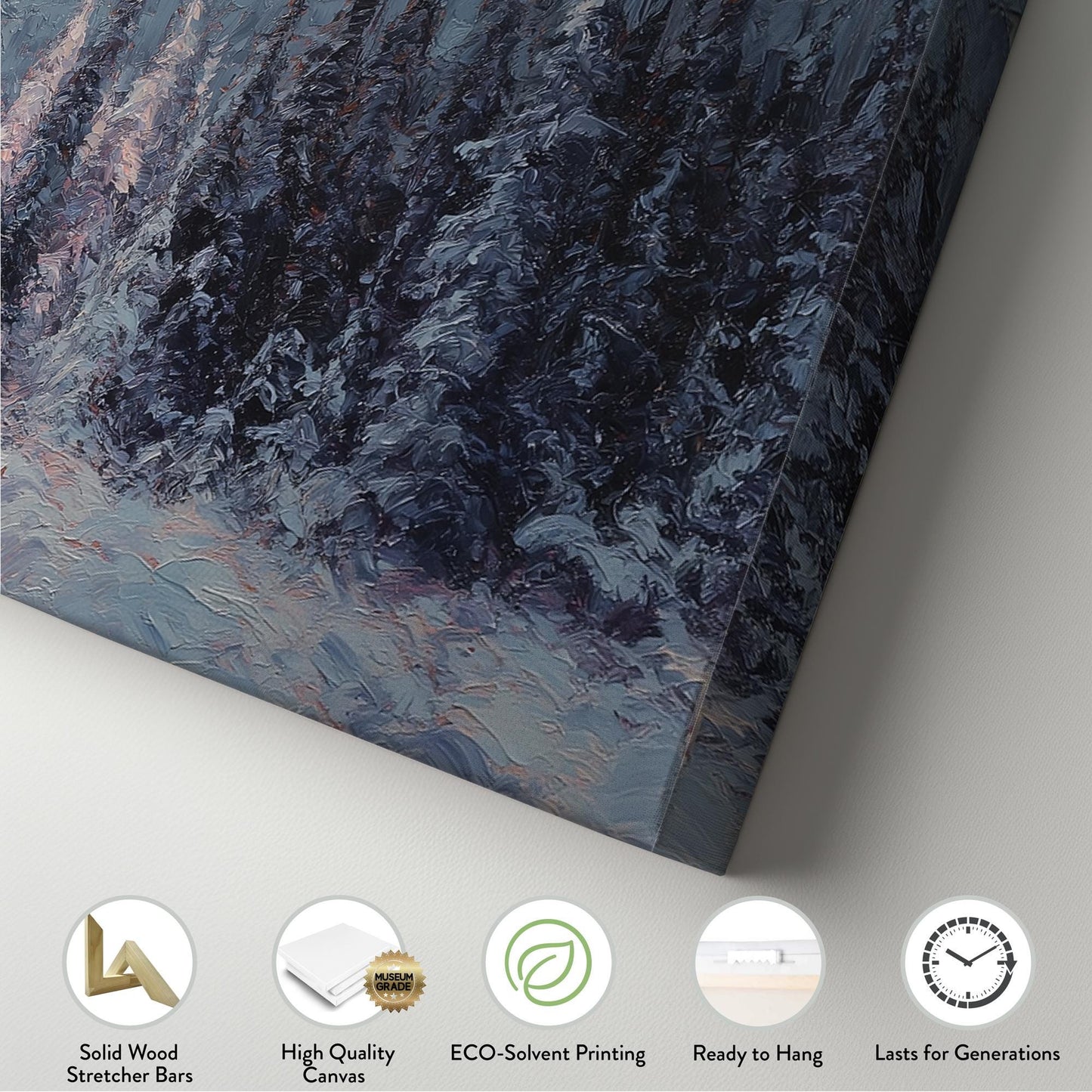 Cozy Winter Cabin Canvas Art Impressionist Print Rustic Wall Art For Living Room Frosted Sapphire Art Snowy Landscape Decor Panoramic Art
