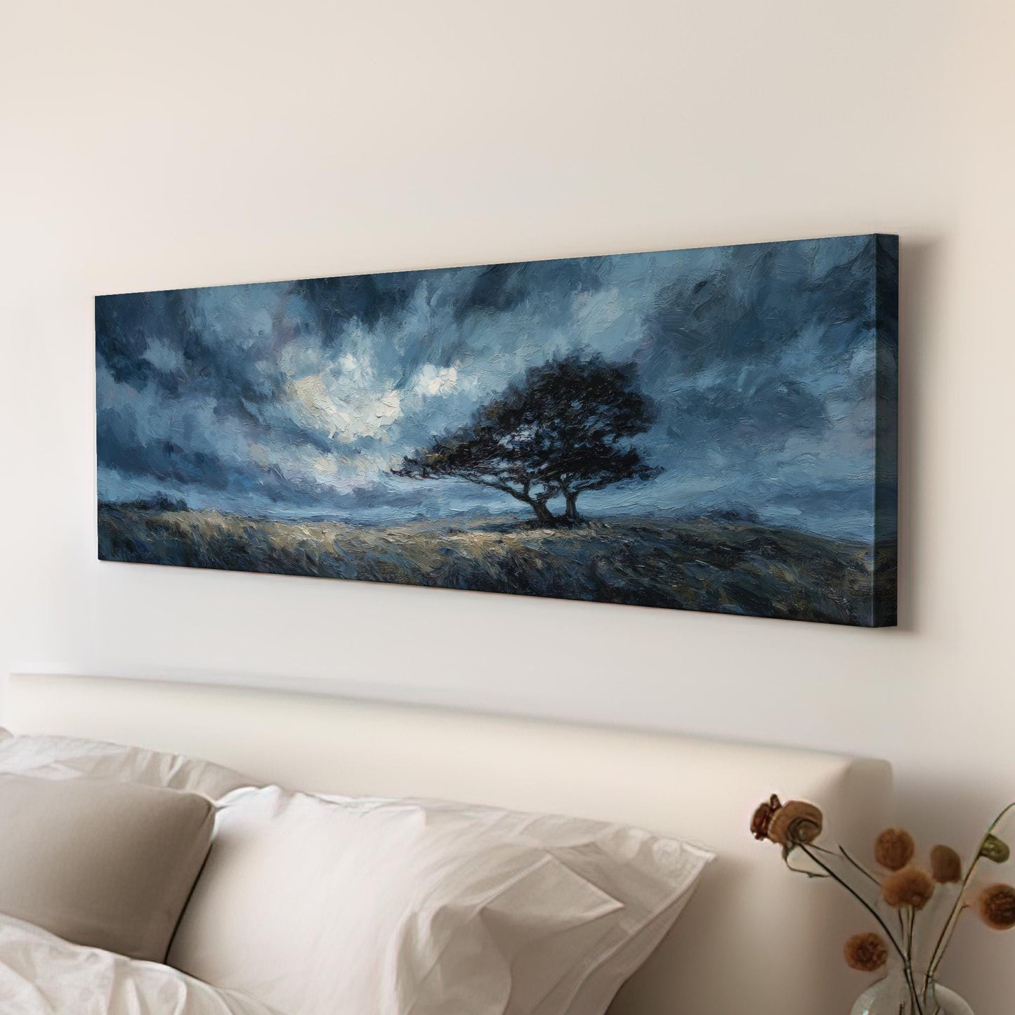 Mysterious Nightfall Canvas Art Impressionist Print Modern Wall Art For Living Room Midnight Blue Art Tree Landscape Decor Panoramic Art