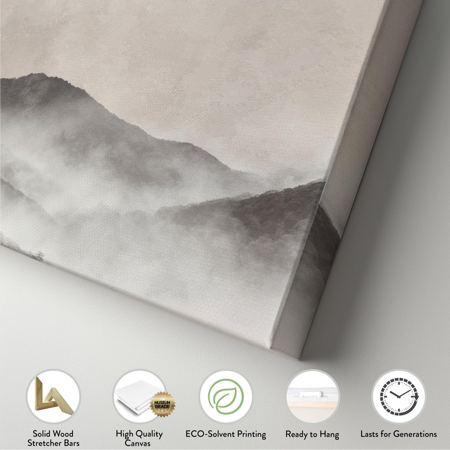 Misty Moonrise Canvas Art Landscape Print Modern Wall Art For Bedroom Whispering Taupe Art Mountain Decor Panoramic Wall Art