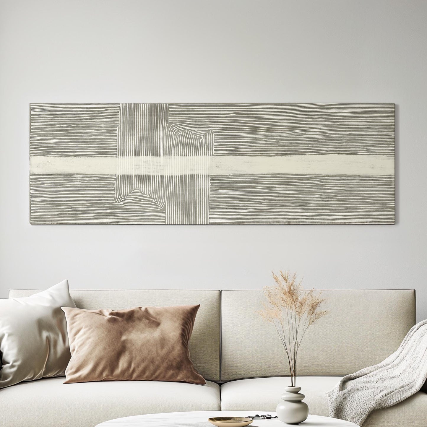 Linear Whispers Canvas Art Minimalist Print Modern Wall Art For Living Room Sandstone Art Linework Decor Panoramic Wall Art