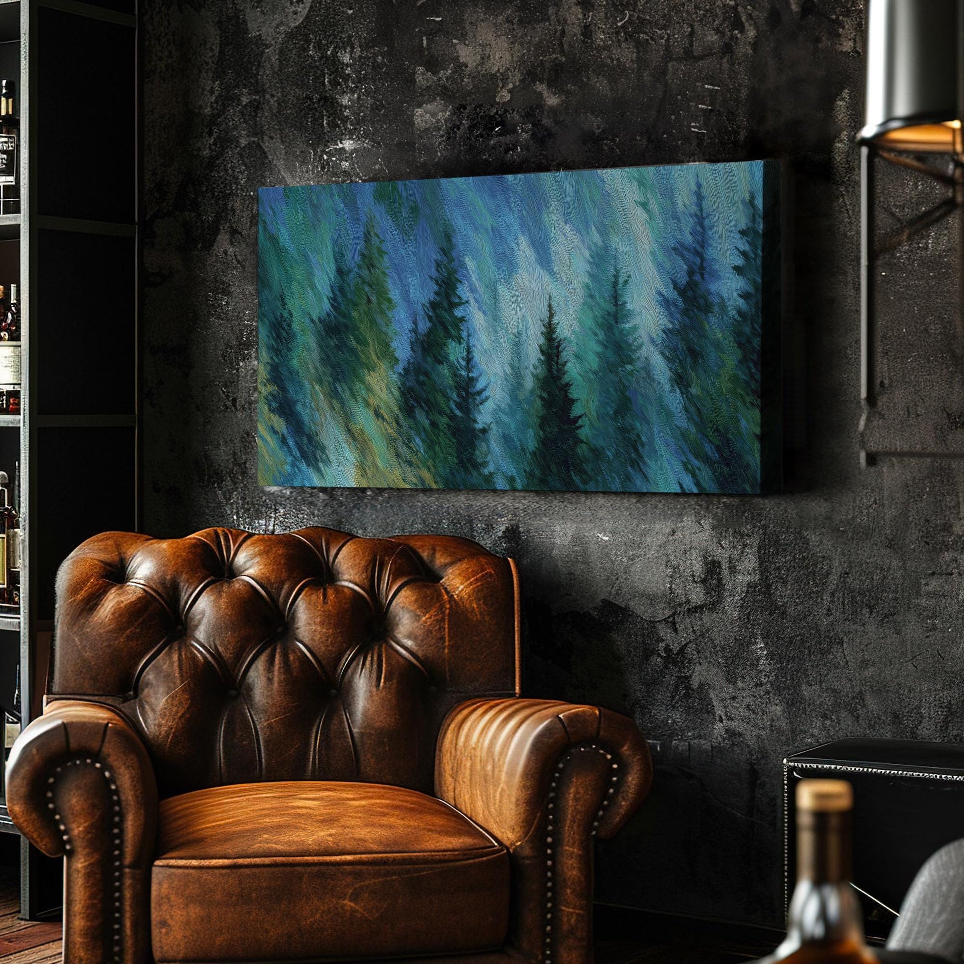 Misty Pines Canvas Art | Impressionist Print | Contemporary Wall Art For Living Room | Azure Forest Art | Nature Decor Horizontal Art