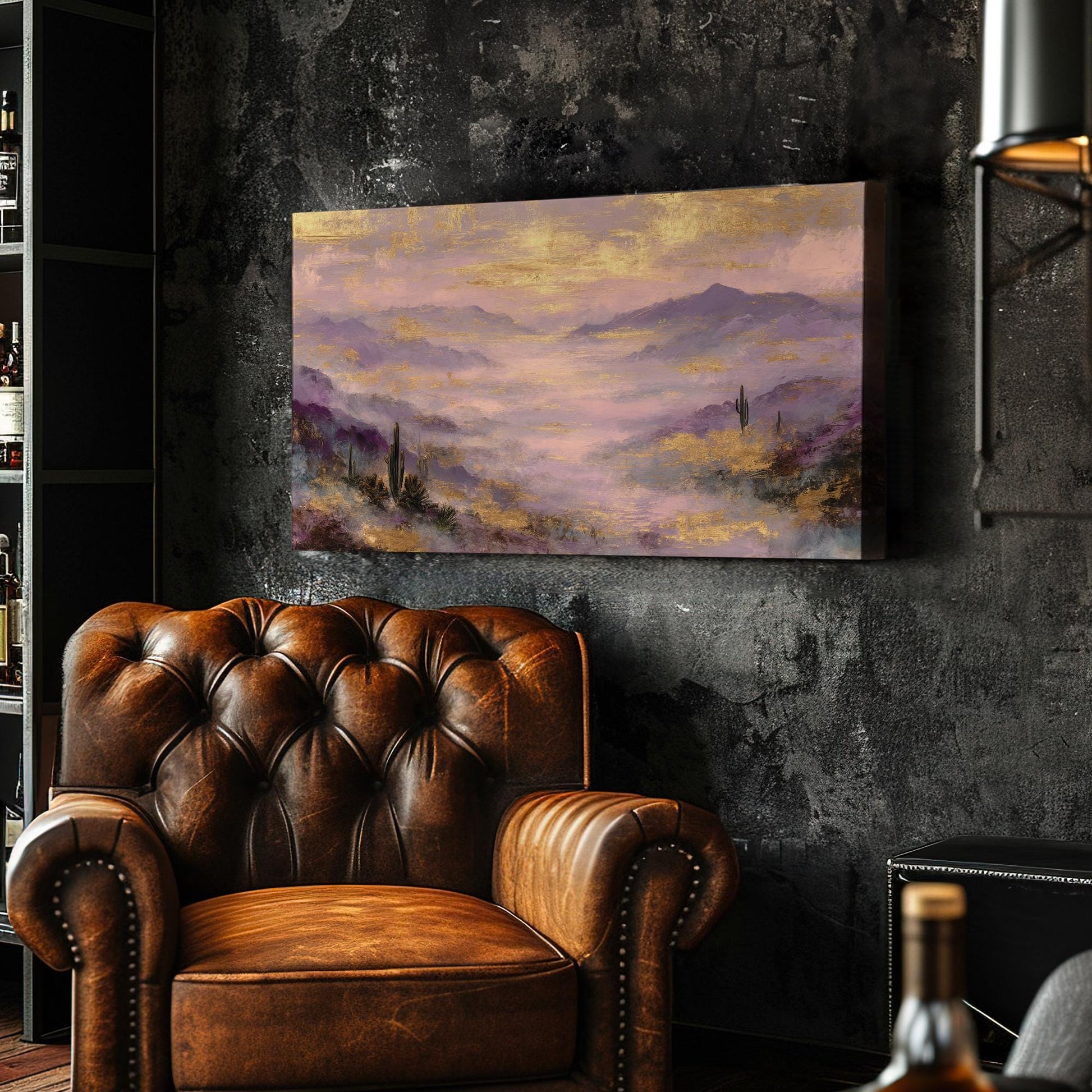 Misty Mountain Serenity Canvas Art | Impressionist Print | Bohemian Wall Art For Living Room | Lavender Twilight Art | Desert Landscape Art