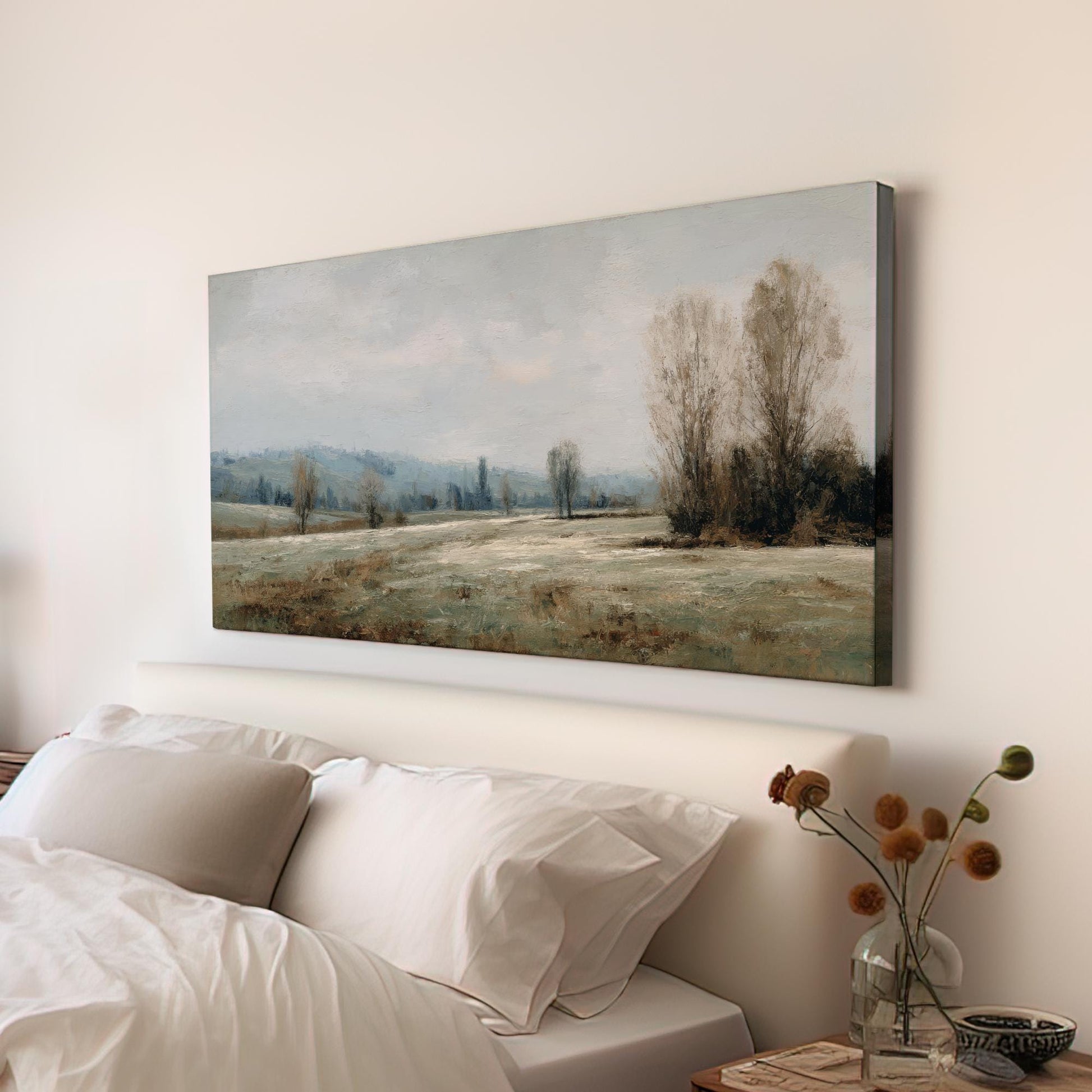 Misty Meadow Canvas Art | Impressionist Print | Rustic Wall Art For Living Room | Whispering Sage Art | Landscape Decor Horizontal Art