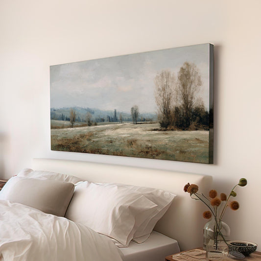 Misty Meadow Canvas Art | Impressionist Print | Rustic Wall Art For Living Room | Whispering Sage Art | Landscape Decor Horizontal Art