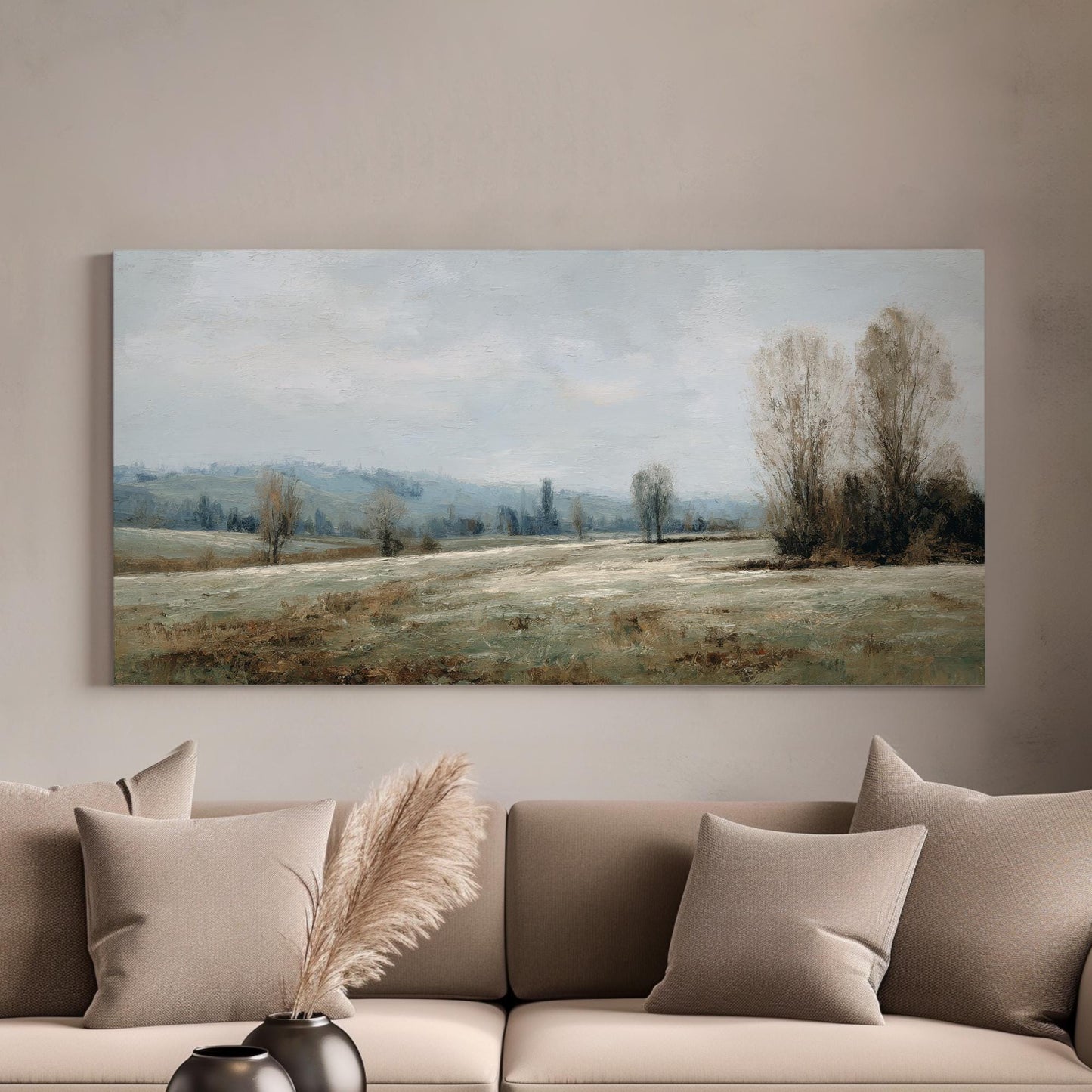 Misty Meadow Canvas Art | Impressionist Print | Rustic Wall Art For Living Room | Whispering Sage Art | Landscape Decor Horizontal Art