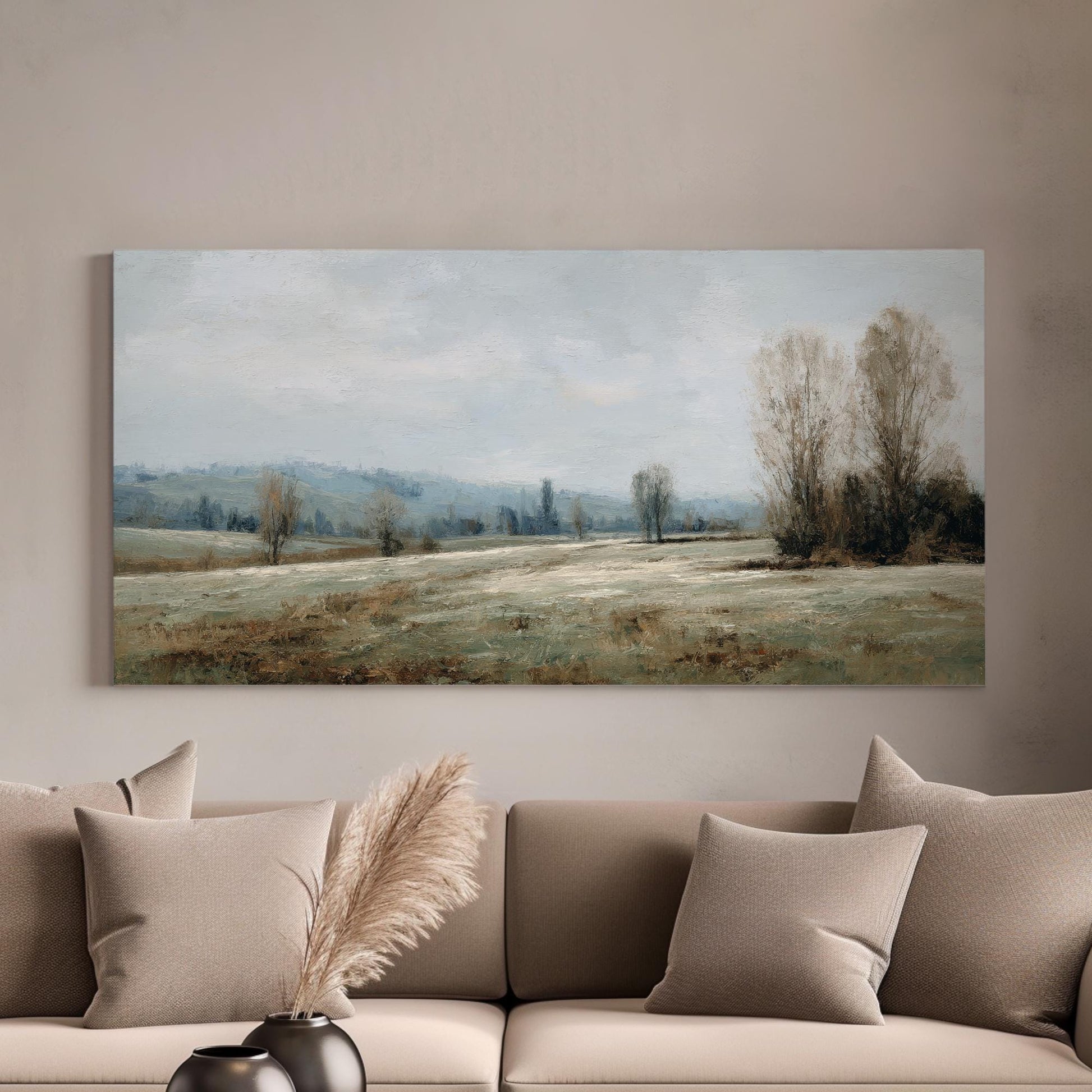 Misty Meadow Canvas Art | Impressionist Print | Rustic Wall Art For Living Room | Whispering Sage Art | Landscape Decor Horizontal Art
