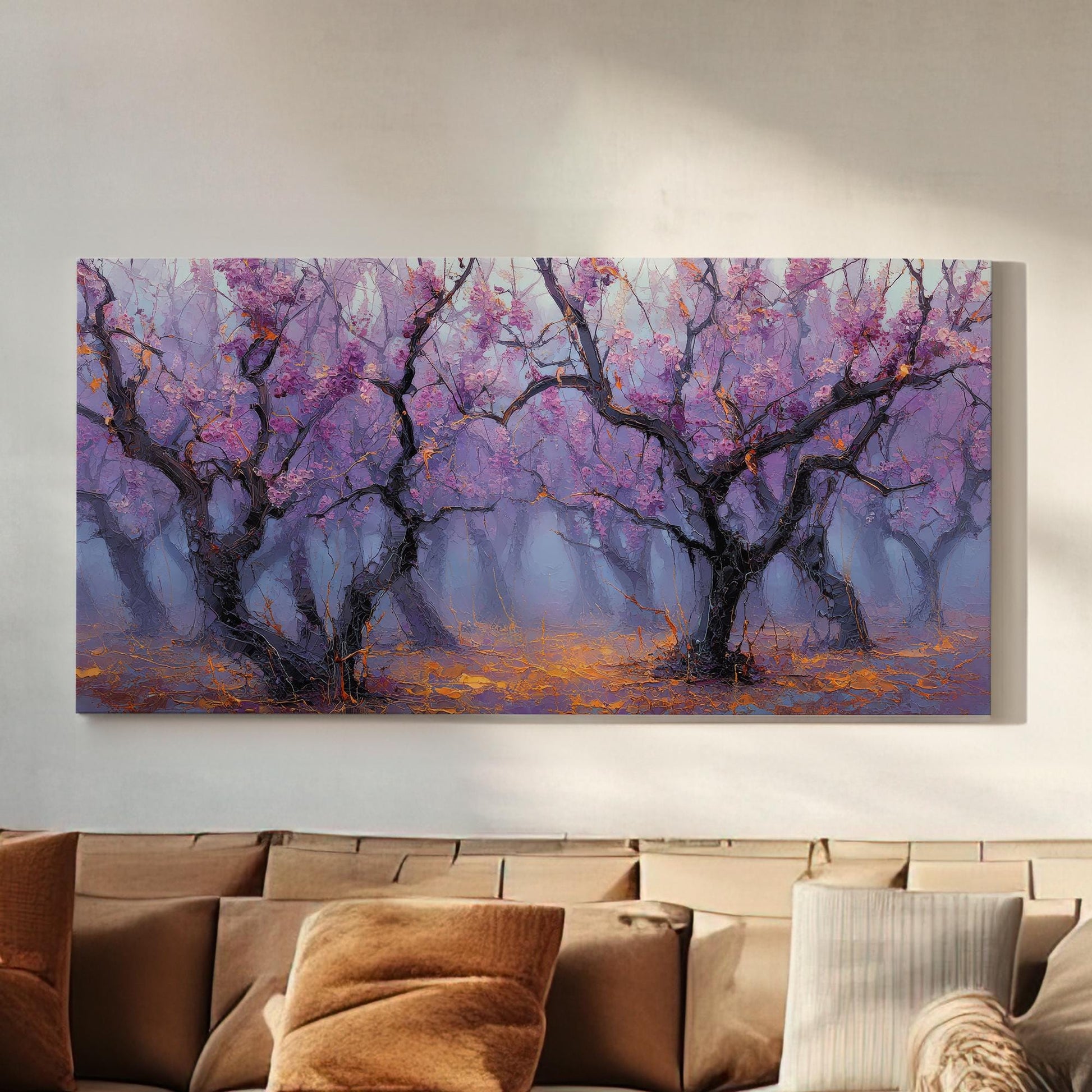 Misty Blossom Canvas Art | Impressionist Print | Modern Wall Art For Living Room | Lavender Haze Art | Tree Landscape Decor Horizontal Art