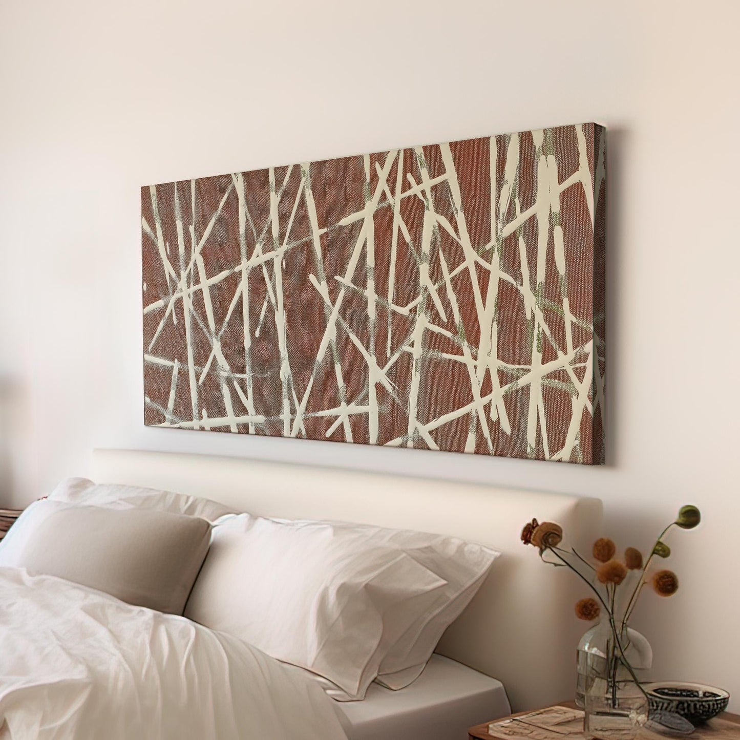 Tangled Lines Canvas Art | Abstract Print | Modern Wall Art For Living Room | Antique White Art | Geometric Decor Horizontal Art