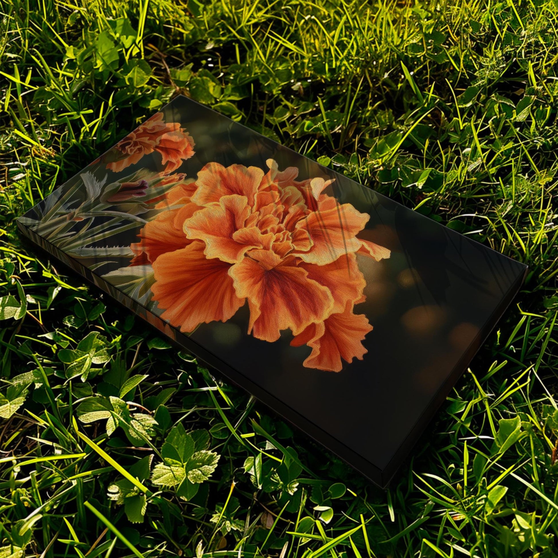 Radiant Marigold Bloom Canvas Art | Botanical Print | Contemporary Wall Art For Living Room | Sunset Amber Art | Floral Decor Horizontal Art