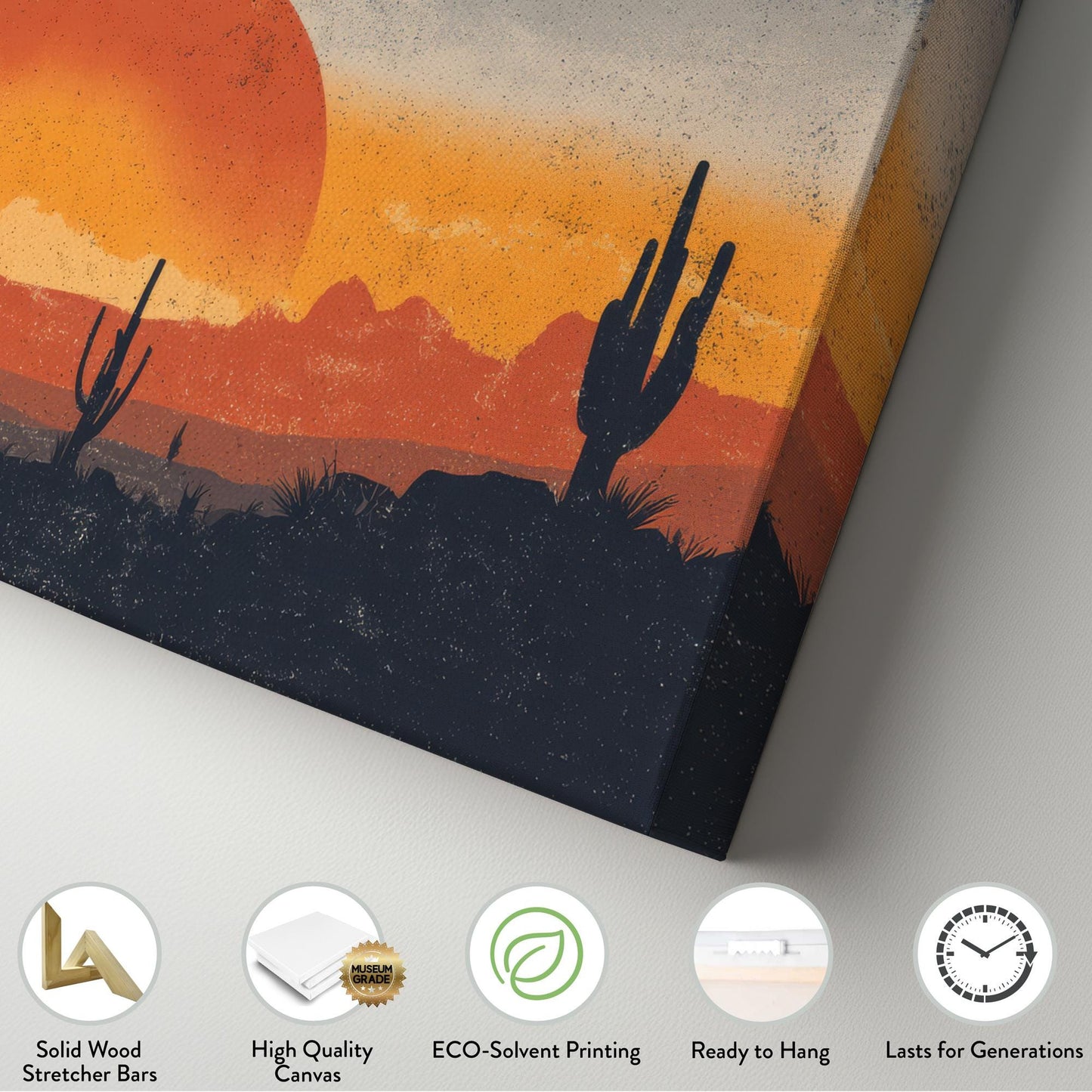 Sunset Over Cactus Canvas Art | Desert Twilight Print | Southwestern Wall Art For Living Room | Crimson Horizon Art | Landscape Decor Art