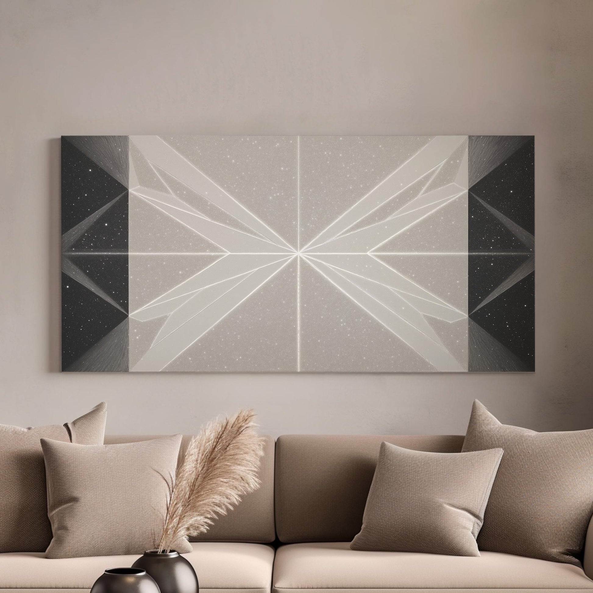 Symmetrical Starburst Canvas Art | Geometric Modern Print | Minimalist Wall Art For Office | Cosmic Pearl Art | Abstract Design Decor Art