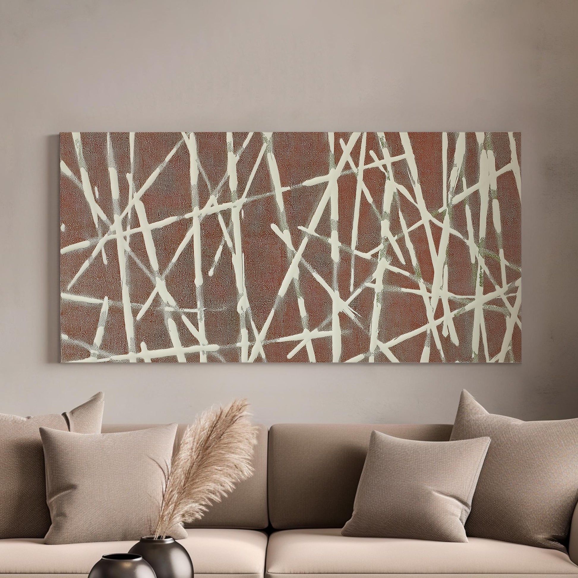 Tangled Lines Canvas Art | Abstract Print | Modern Wall Art For Living Room | Antique White Art | Geometric Decor Horizontal Art
