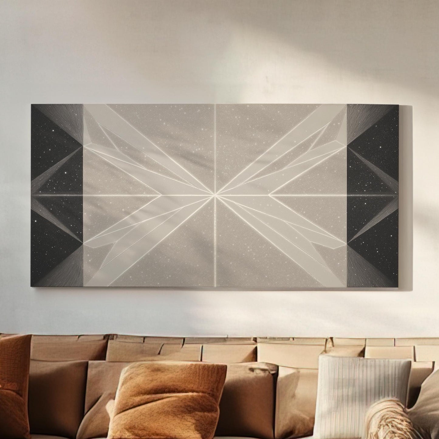 Symmetrical Starburst Canvas Art | Geometric Modern Print | Minimalist Wall Art For Office | Cosmic Pearl Art | Abstract Design Decor Art