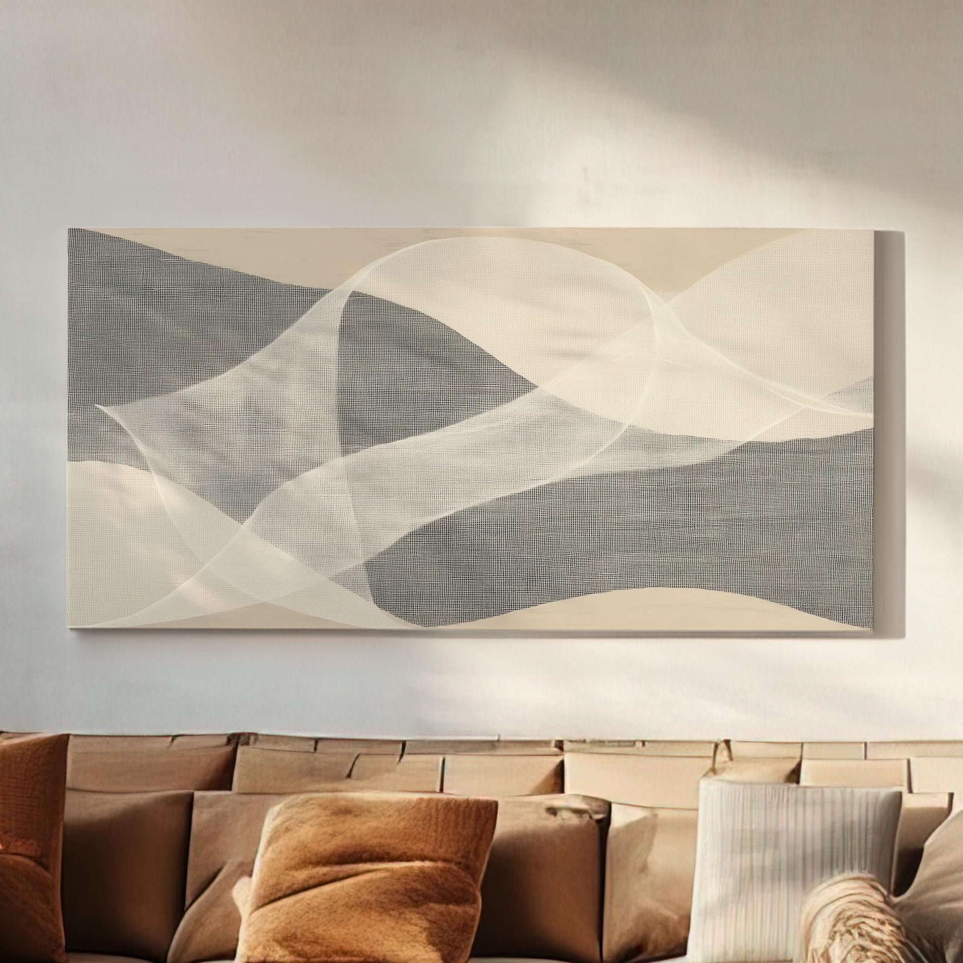 Serene Waves Canvas Art | Abstract Print | Minimalist Wall Art For Living Room | Mystic Gray Art | Flowing Design Decor Horizontal Art