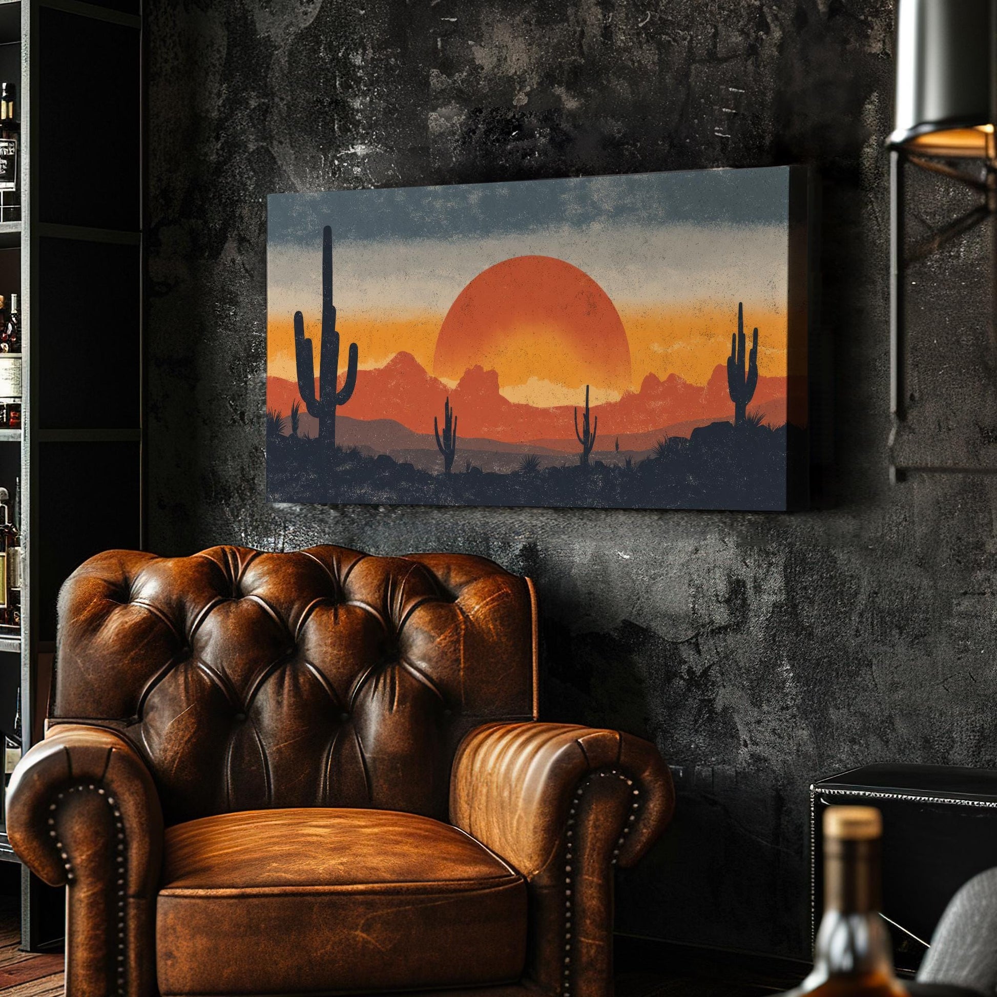 Sunset Over Cactus Canvas Art | Desert Twilight Print | Southwestern Wall Art For Living Room | Crimson Horizon Art | Landscape Decor Art