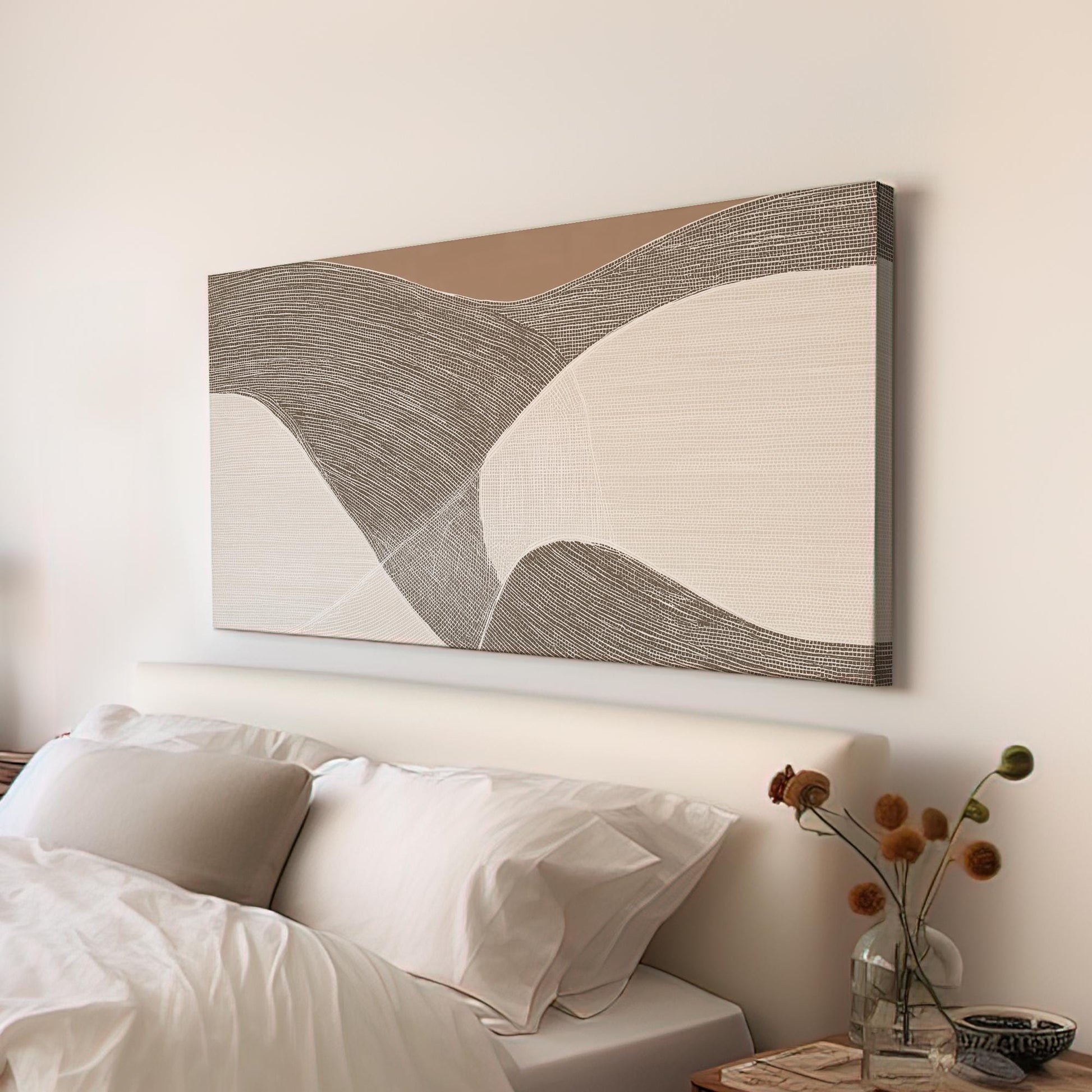 Flowing Curves Canvas Art | Abstract Print | Minimalist Wall Art For Living Room | Earthy Taupe Art | Wave Decor Horizontal Art