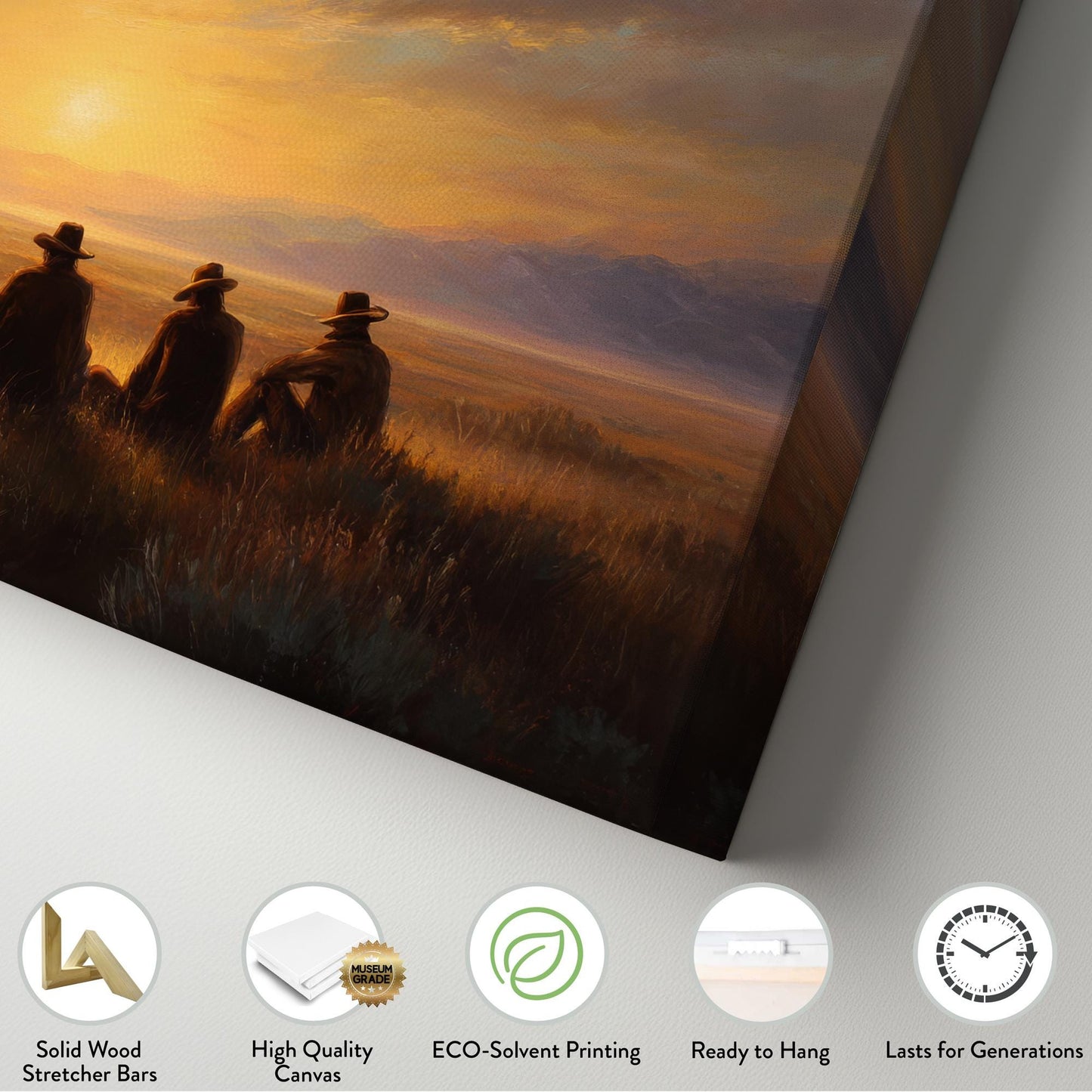 Campfire Sunset Reflections Canvas Art | Western Landscape Print | Rustic Wall Art For Living Room | Amber Glow Art | Evening Gathering Art