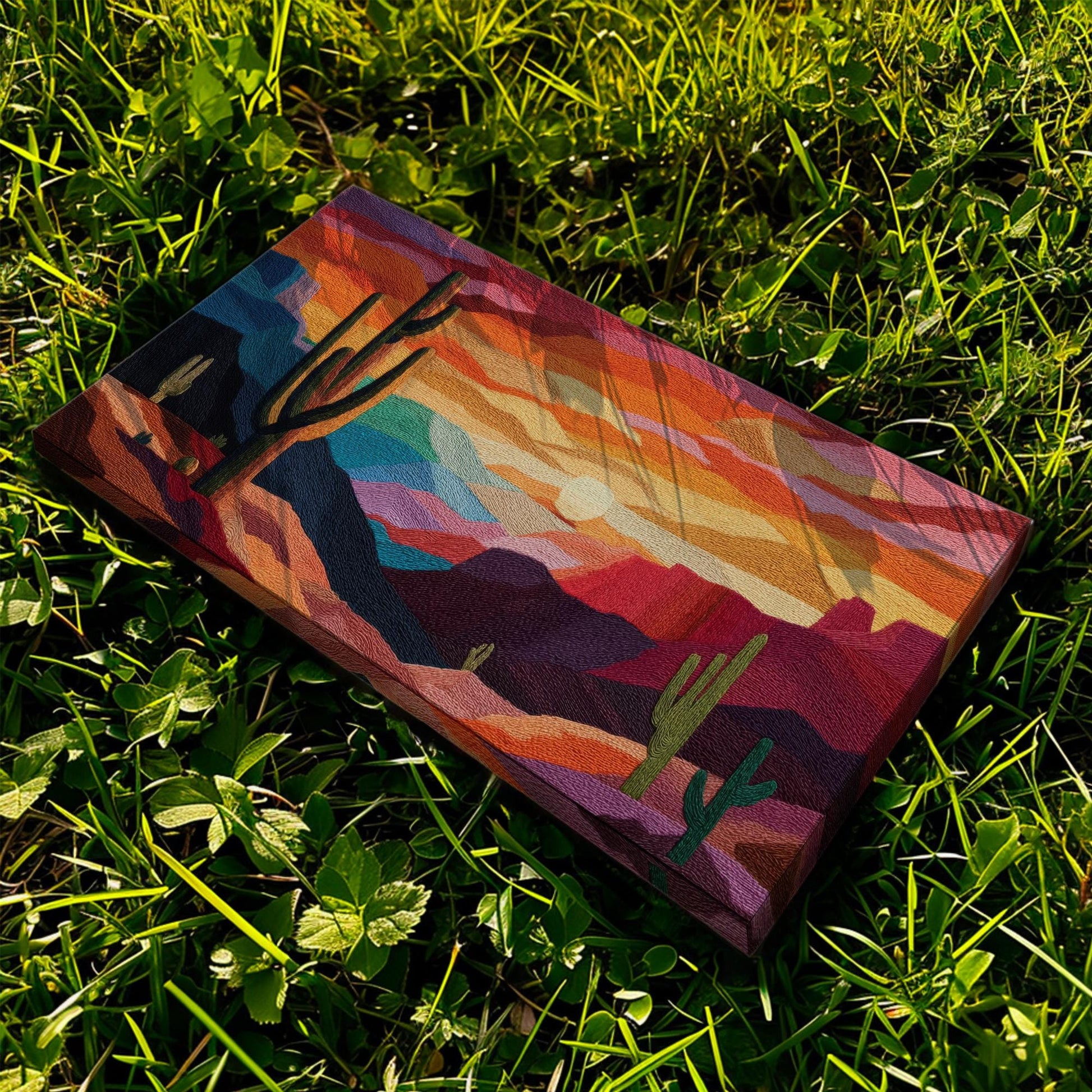 Desert Sunset Symphony Canvas Art | Abstract Landscape Print | Southwestern Style Wall Art For Living Room | Sunset Ember Art | Cactus Art