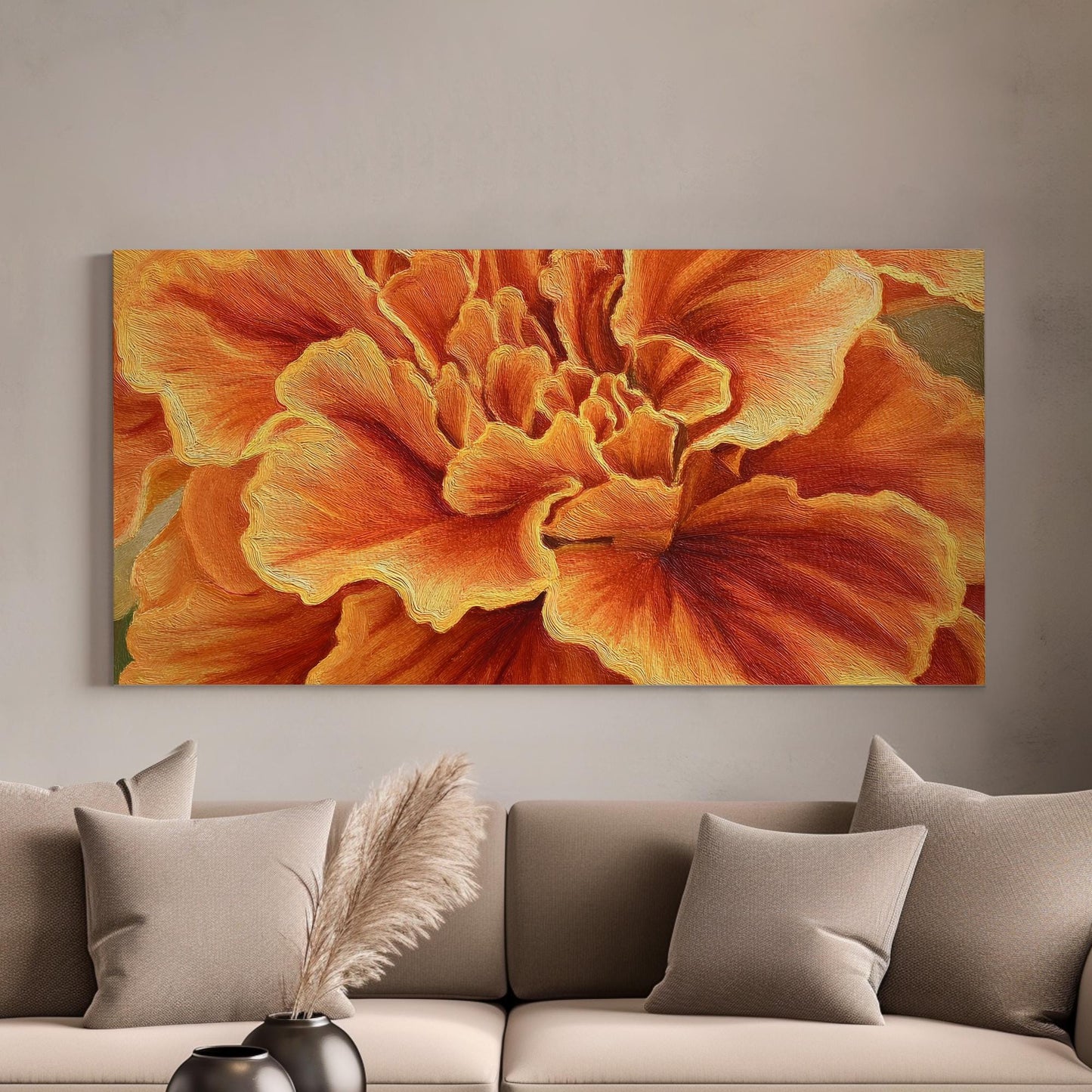 Fiery Petals Canvas Print: Impressionistic Floral Wall Art