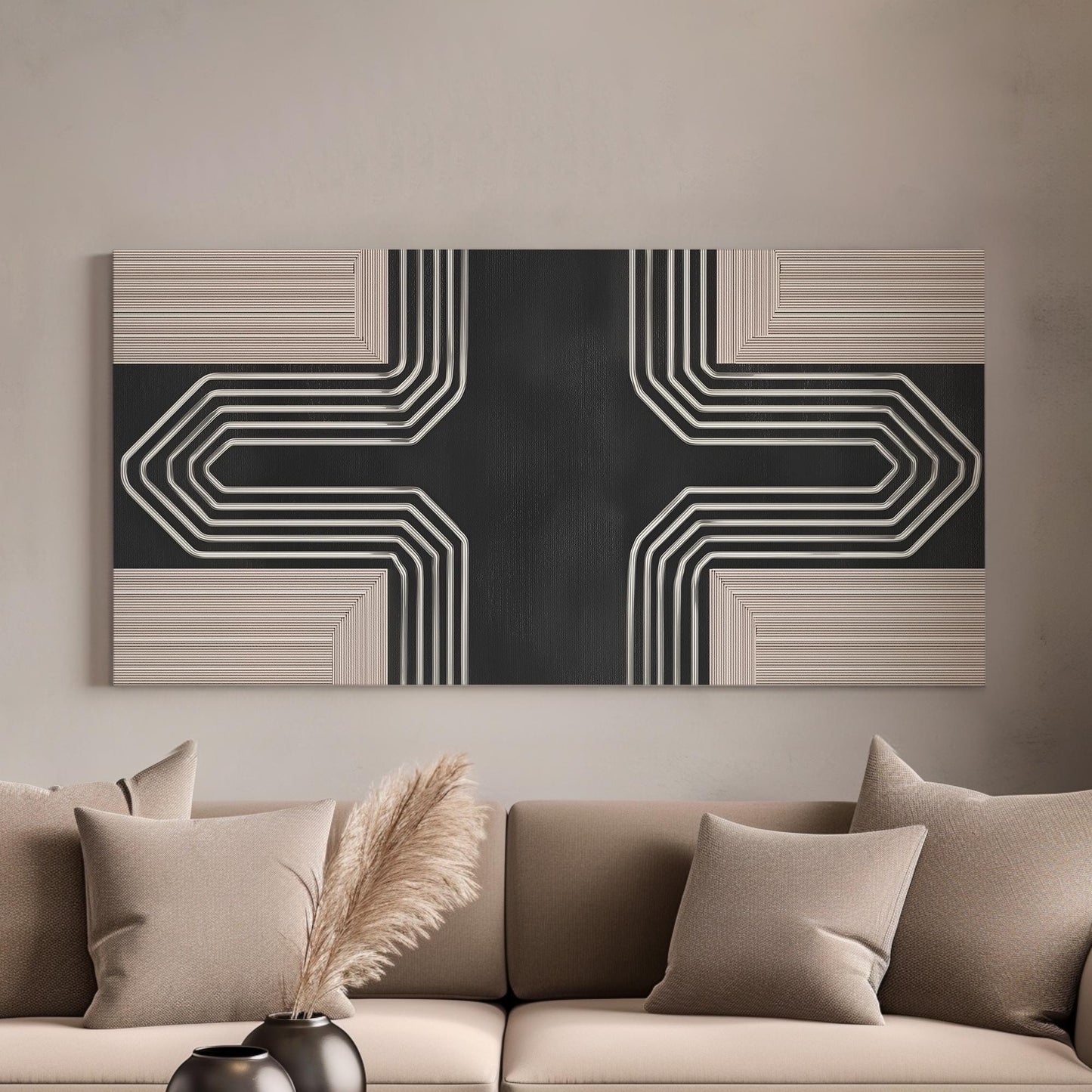 Crossroads Symphony Canvas Art | Geometric Modern Print | Contemporary Wall Art For Living Room | Obsidian Elegance Art | Abstract Linear