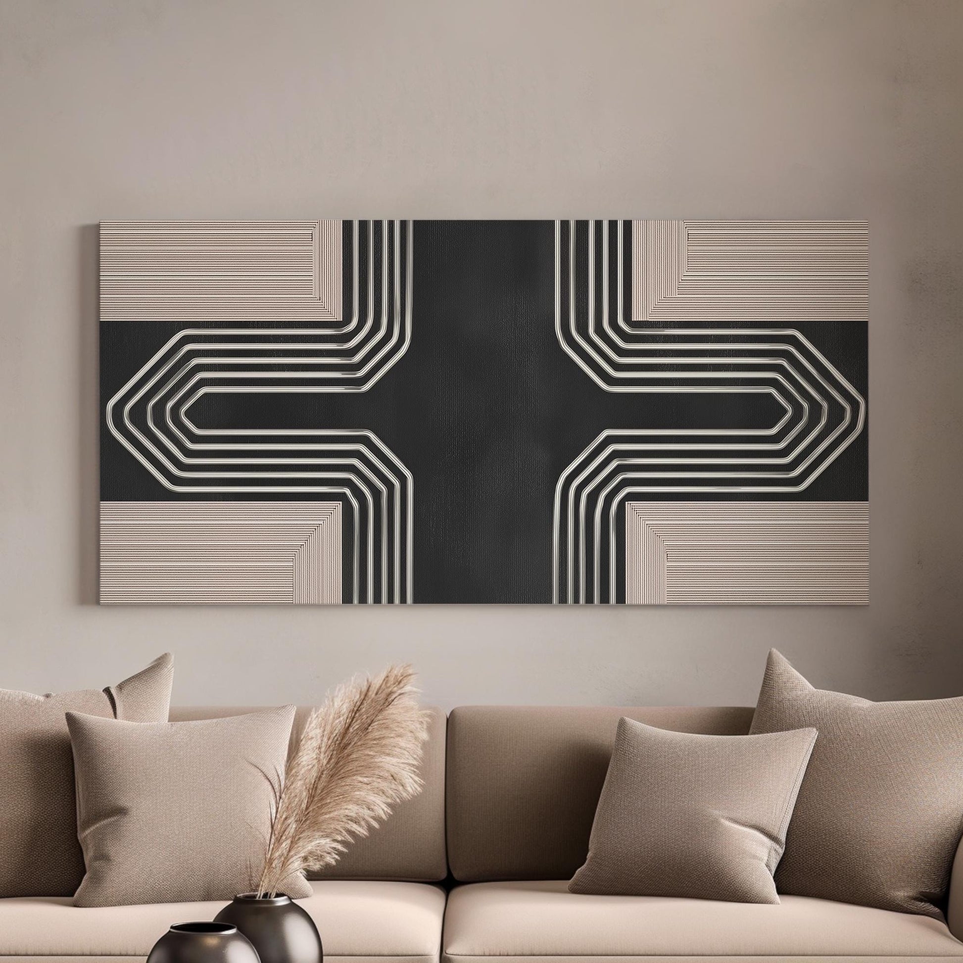Crossroads Symphony Canvas Art | Geometric Modern Print | Contemporary Wall Art For Living Room | Obsidian Elegance Art | Abstract Linear