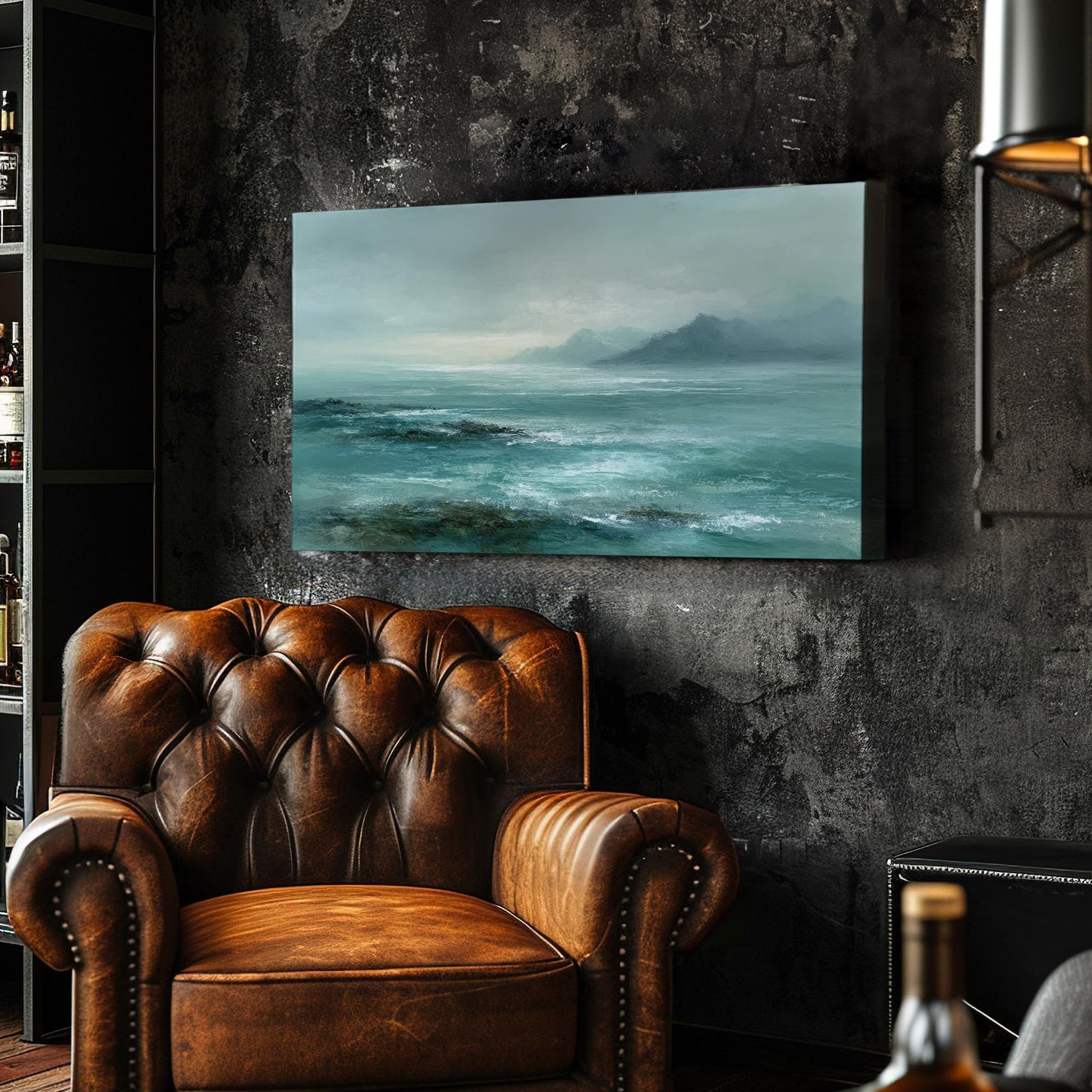 Misty Horizon Canvas Art | Serene Landscape Print | Coastal Wall Art For Living Room | Aquamarine Mist Art | Ocean View Decor Horizontal Art