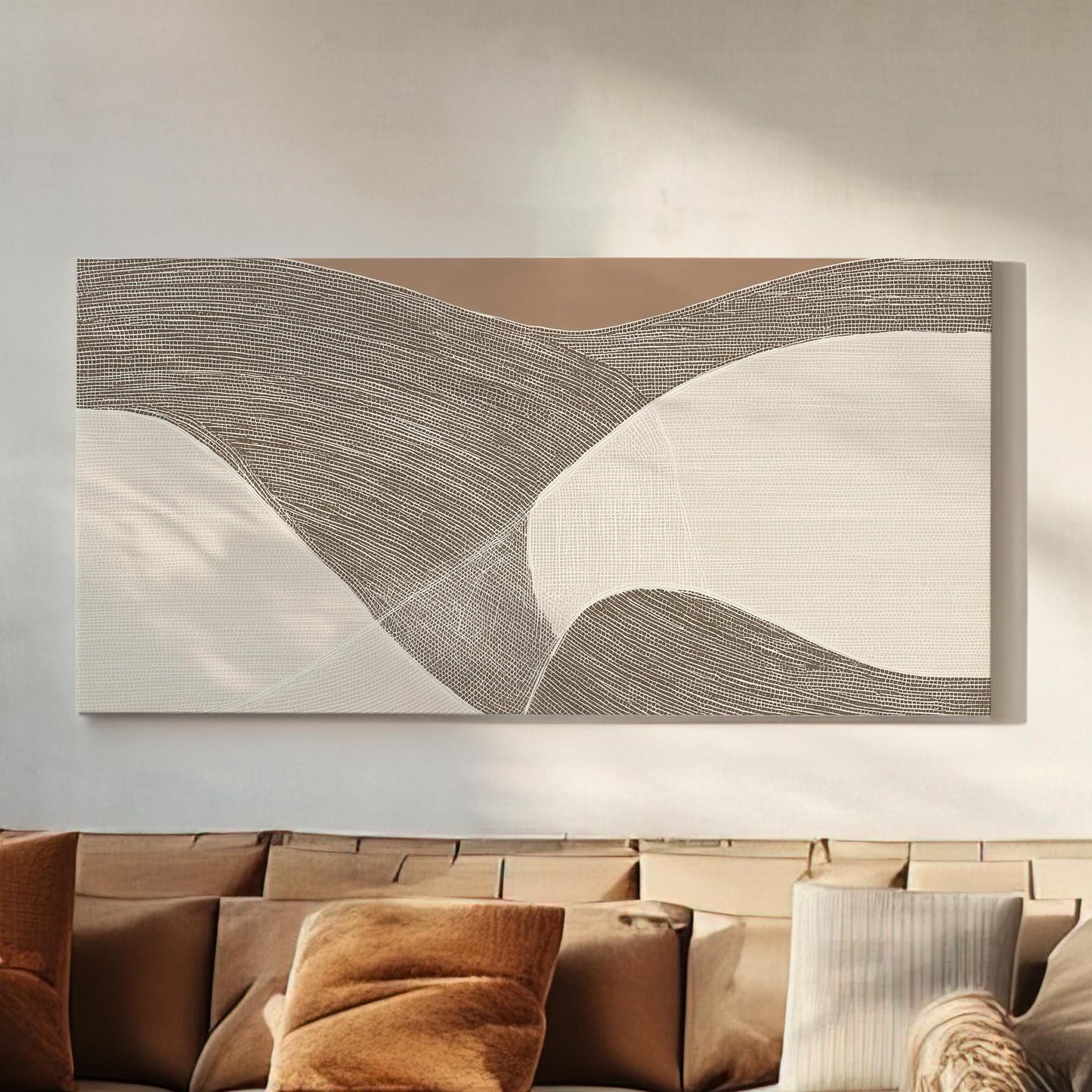 Flowing Curves Canvas Art | Abstract Print | Minimalist Wall Art For Living Room | Earthy Taupe Art | Wave Decor Horizontal Art