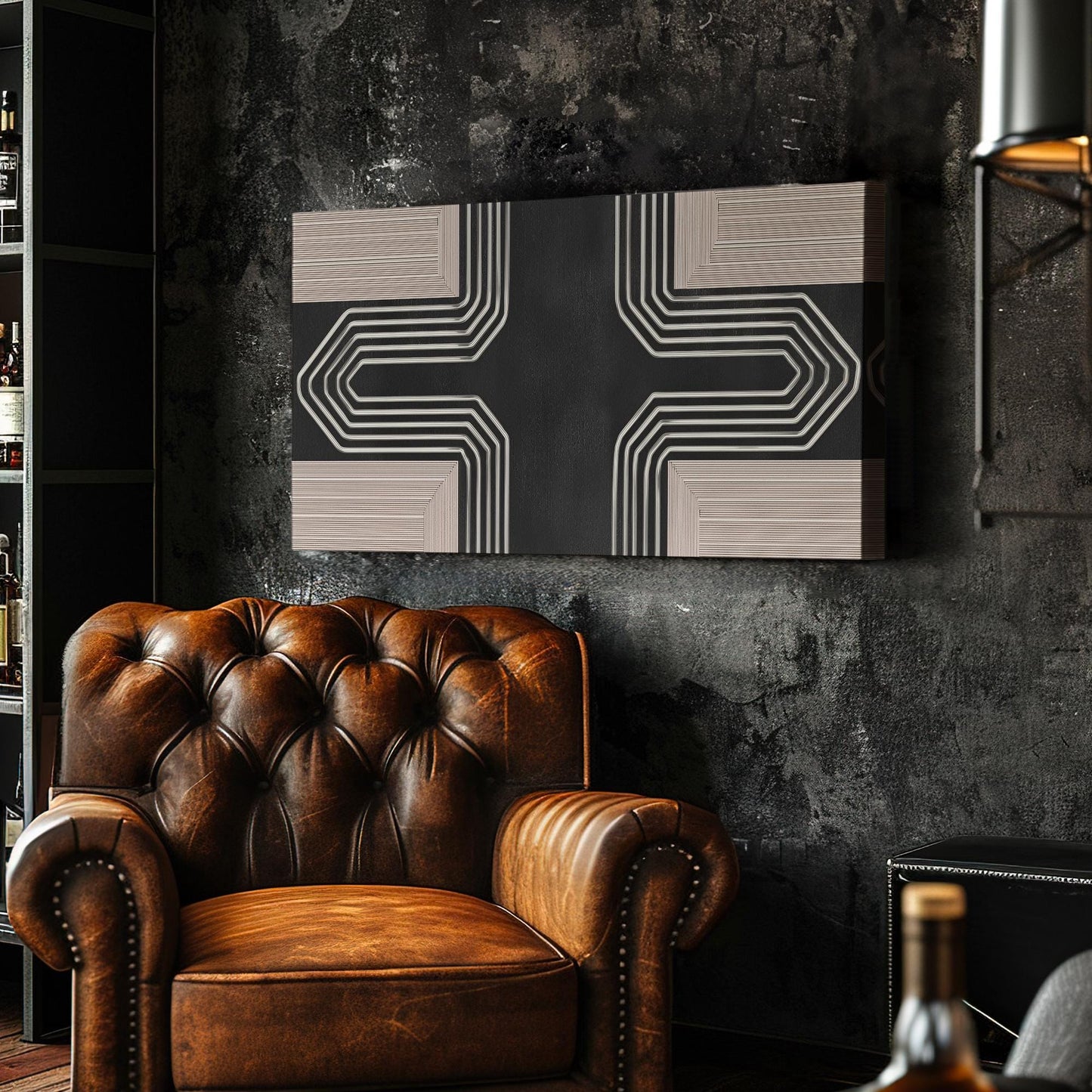 Crossroads Symphony Canvas Art | Geometric Modern Print | Contemporary Wall Art For Living Room | Obsidian Elegance Art | Abstract Linear