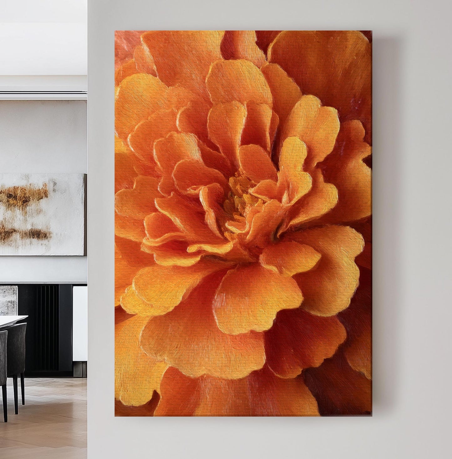 Vivid Bloom Canvas Art Textured Floral Print Contemporary Wall Art For Living Room Tangerine Glow Art Flower Decor Vertical Canvas