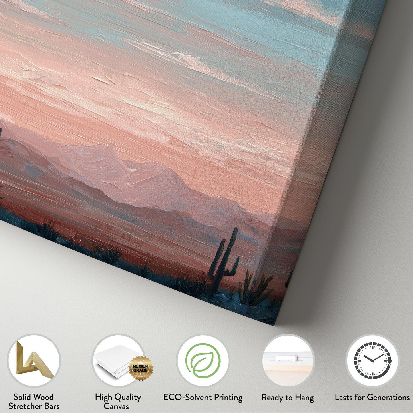 Moonlit Desert Serenity Canvas Art Impressionist Print Bohemian Wall Art For Living Room Twilight Rose Art Landscape Decor Vertical Canvas