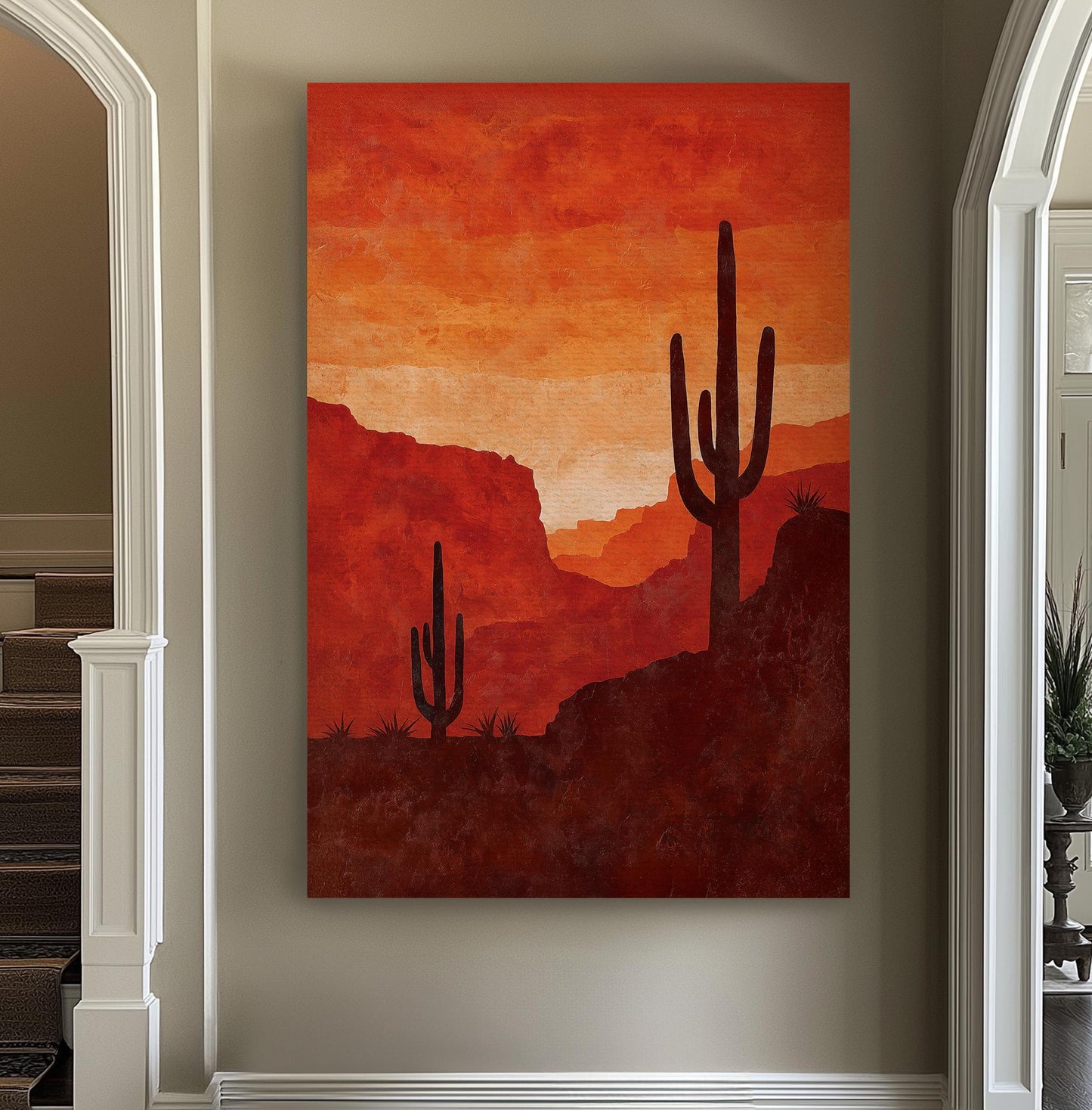 Desert Sunset Cactus Canvas Art: Southwestern Landscape Print