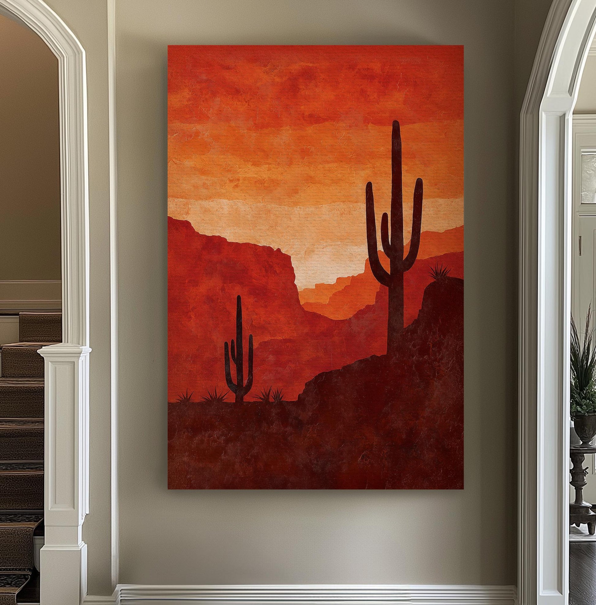Desert Sunset Cactus Canvas Art: Southwestern Landscape Print
