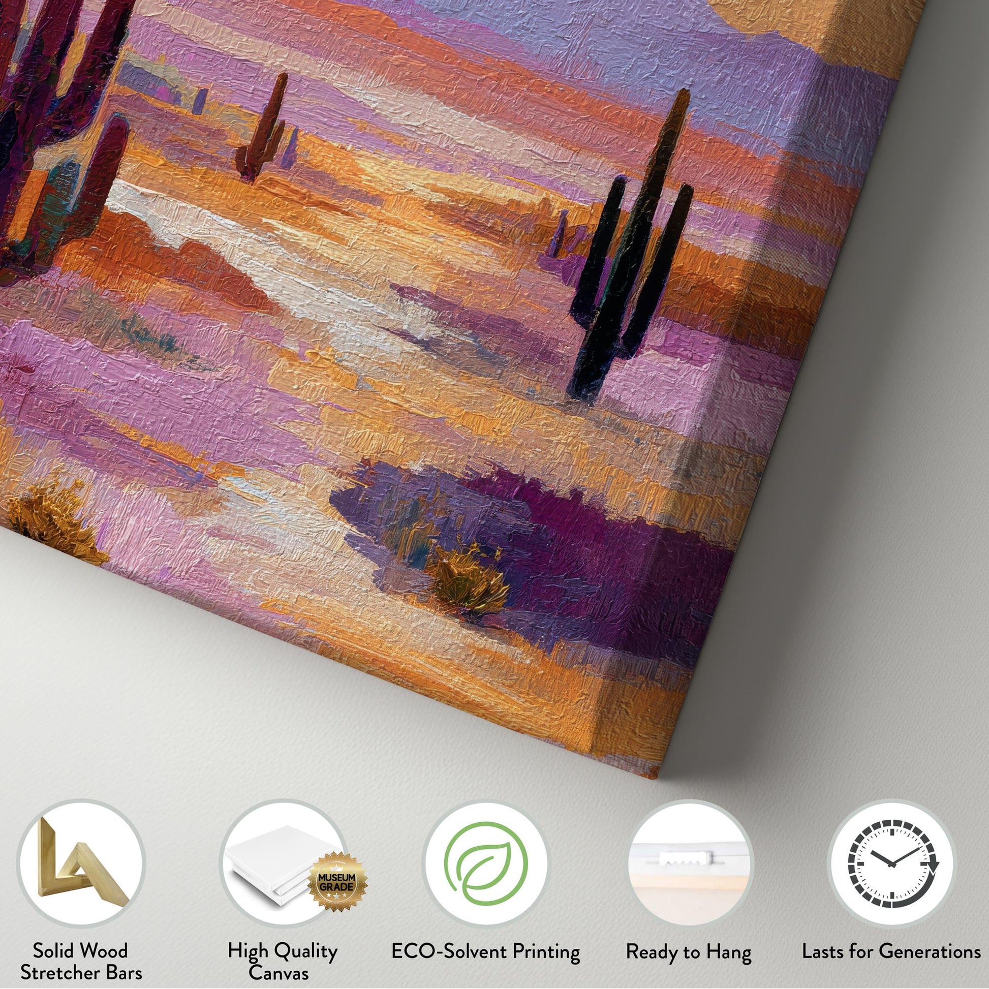 Desert Sunset Serenity Canvas Art Impressionist Print Southwestern Wall Art For Living Room Dusky Lavender Art Cactus Vertical Canvas