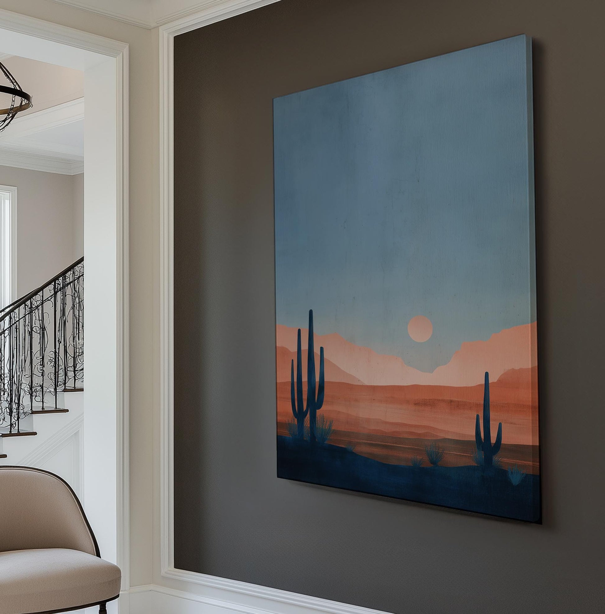 Desert Sunset Canvas Print: Minimalist Cactus Landscape Wall Art