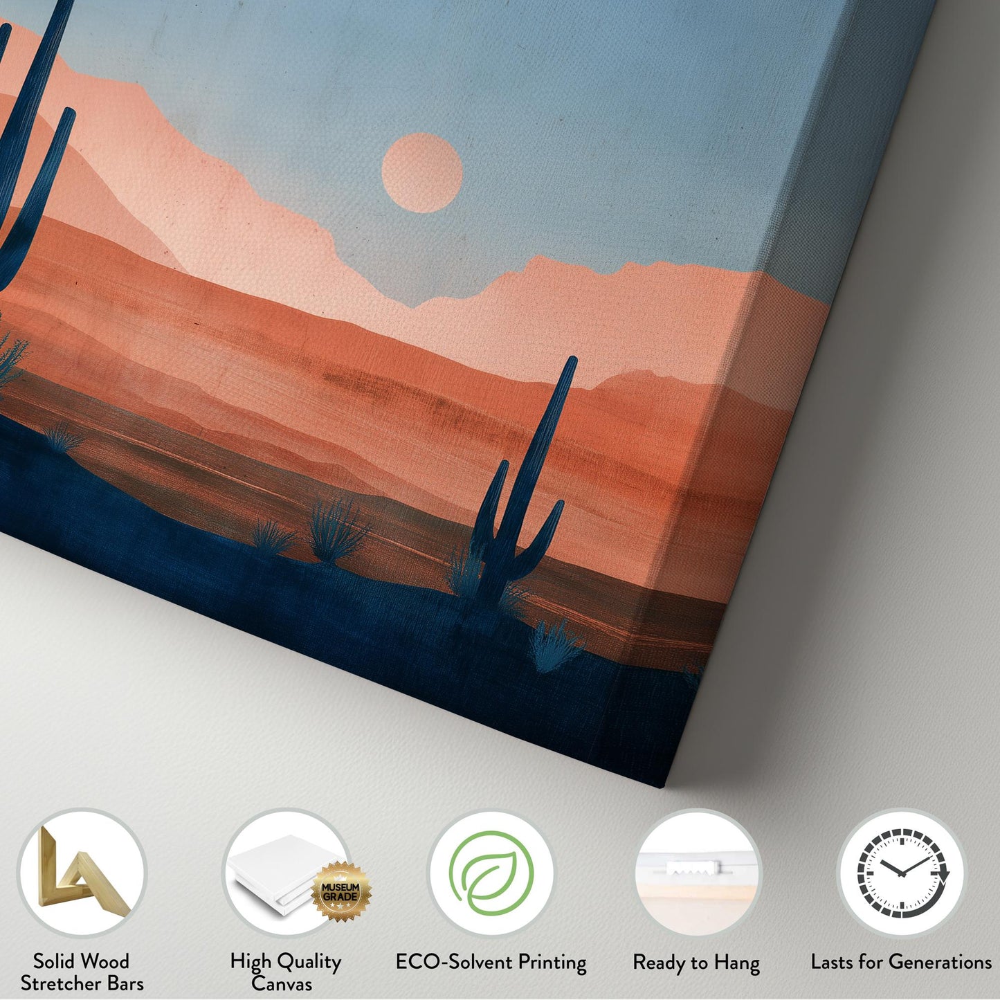 Desert Sunset Canvas Print: Minimalist Cactus Landscape Wall Art