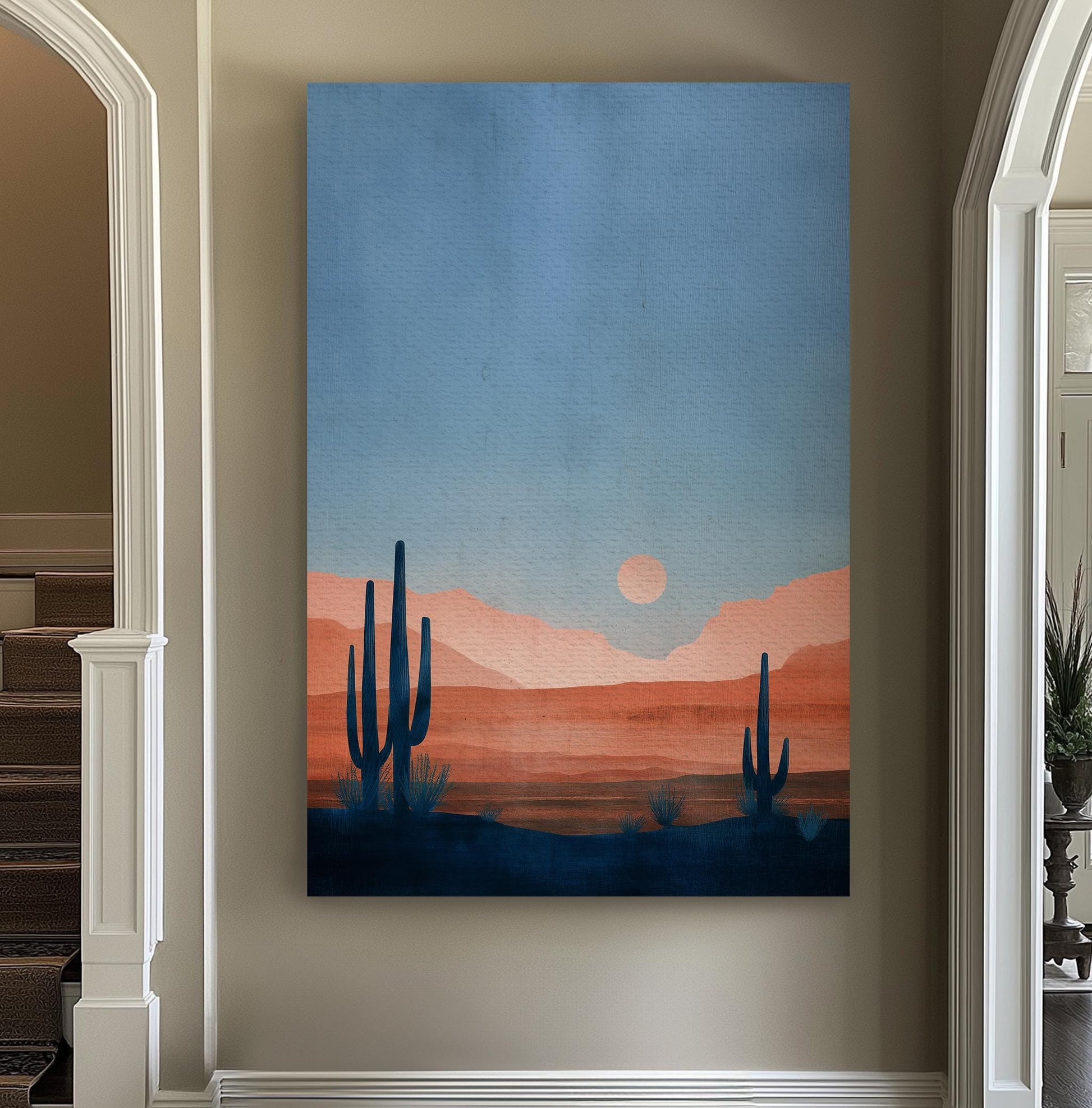 Desert Sunset Canvas Print: Minimalist Cactus Landscape Wall Art